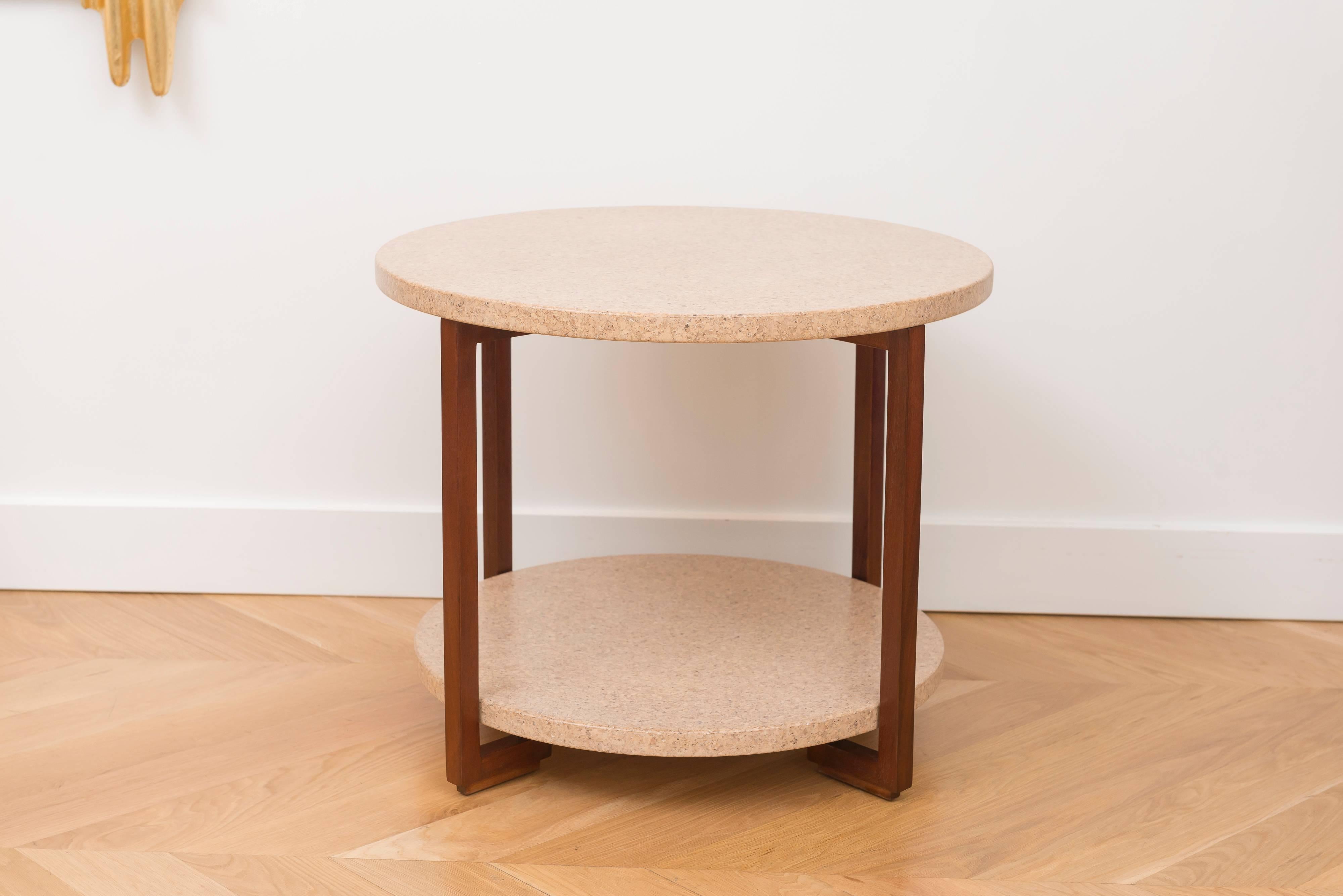 Beautifully restored Paul Frankl cork and mahogany occasional table.