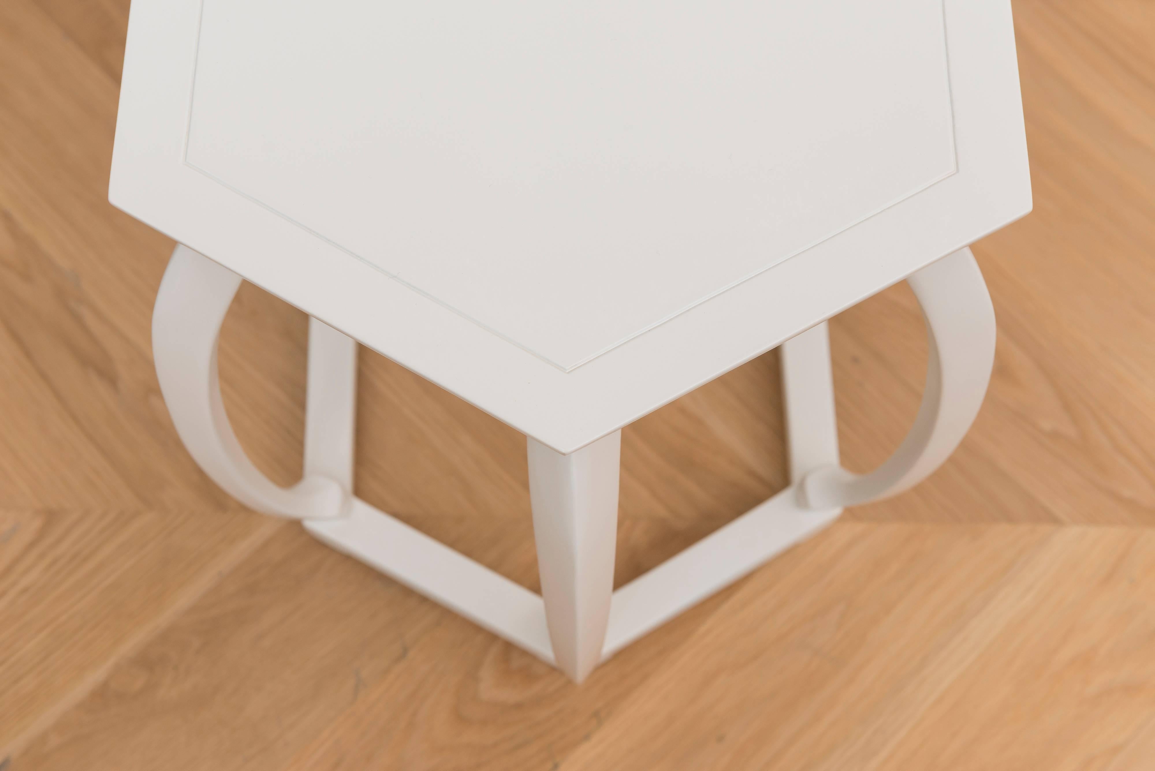 Baker white lacquered side table.