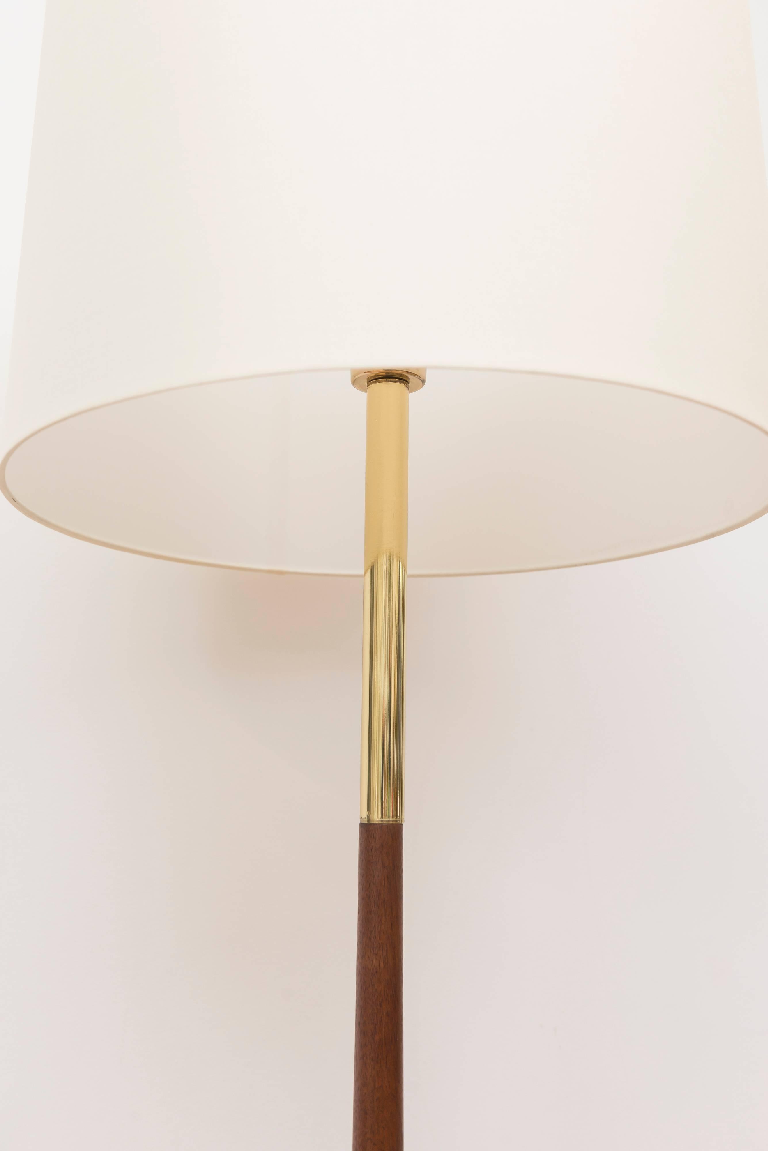 American Walnut and Brass Floor Lamp For Sale