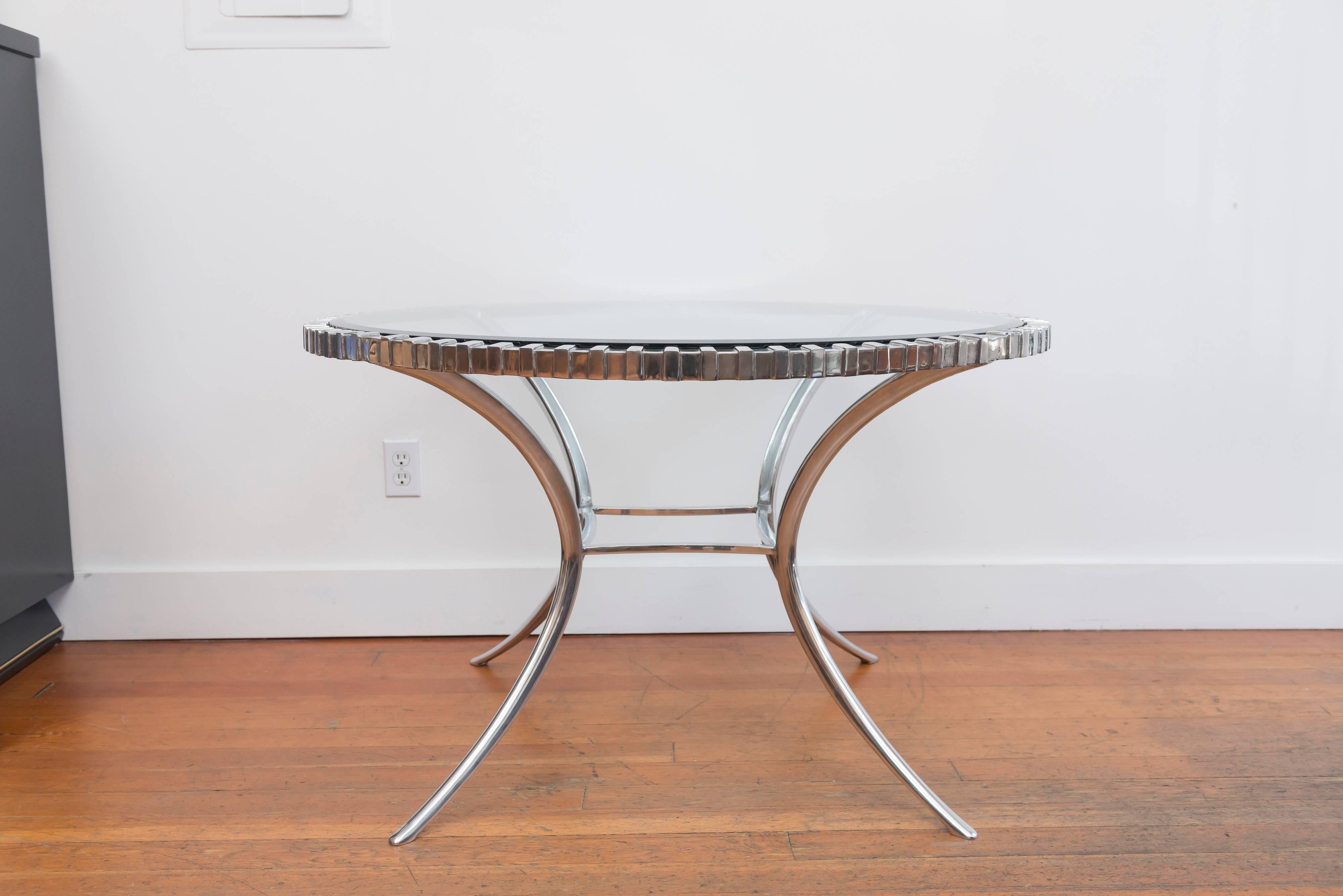 American Thinline Polished Aluminum Klismos Table For Sale