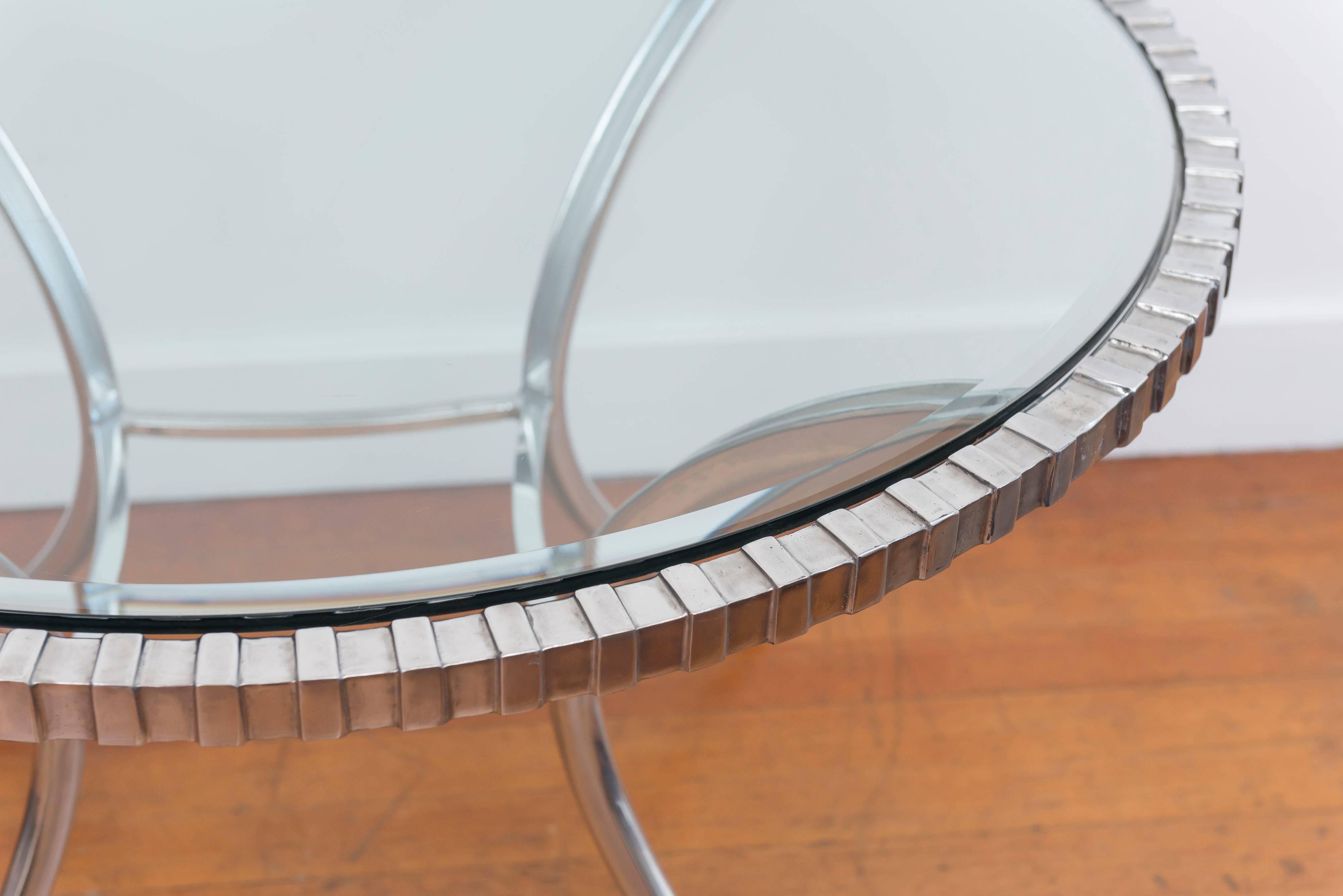 Mid-20th Century Thinline Polished Aluminum Klismos Table For Sale