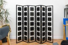 Brass and Black Lacquer Six-Panel Screen