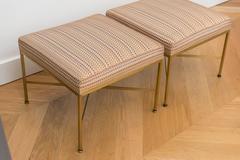 Pair of Paul McCobb Brass Ottomans with Original Fabric