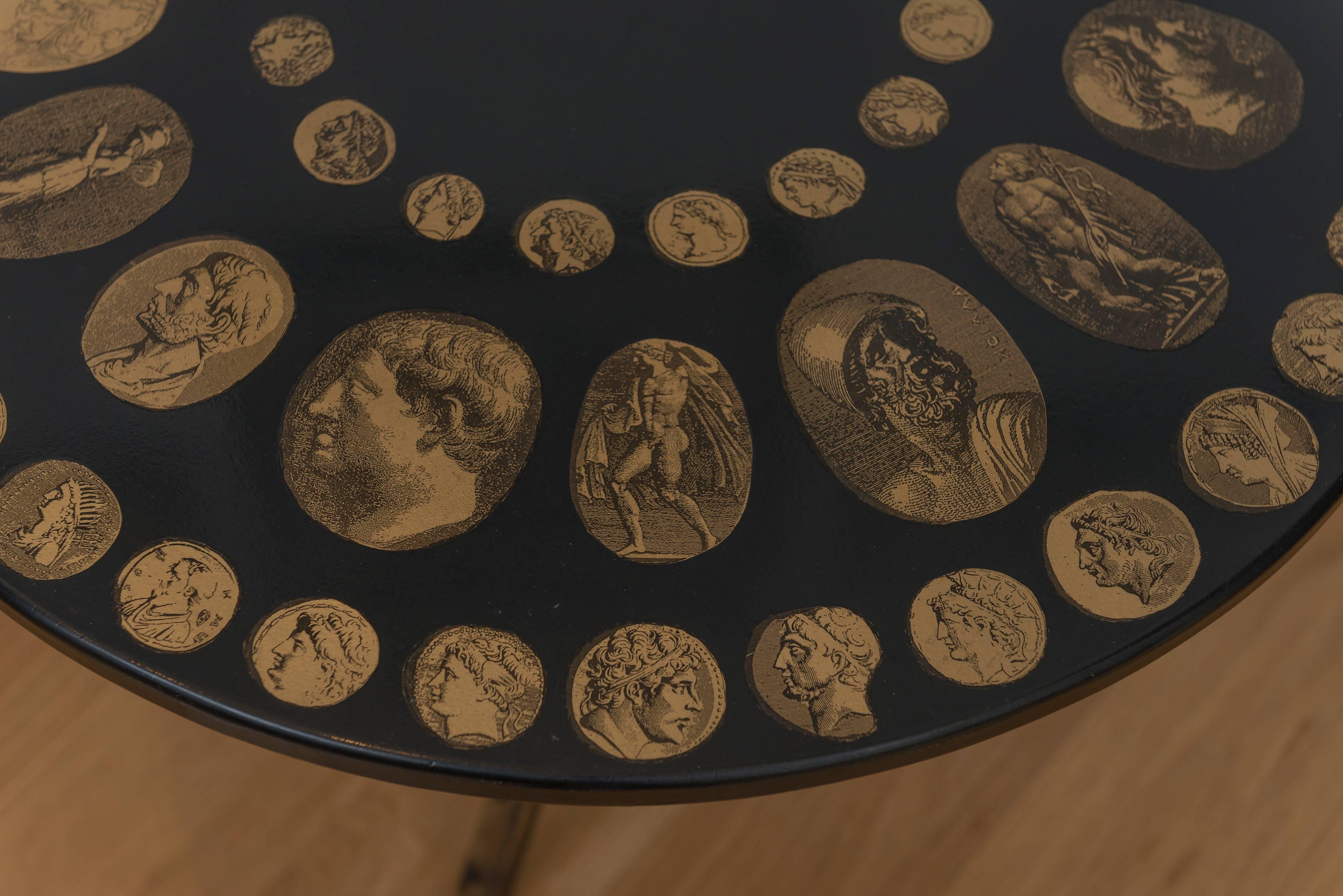Fornasetti Black and Gold Italian Coin Table For Sale 2