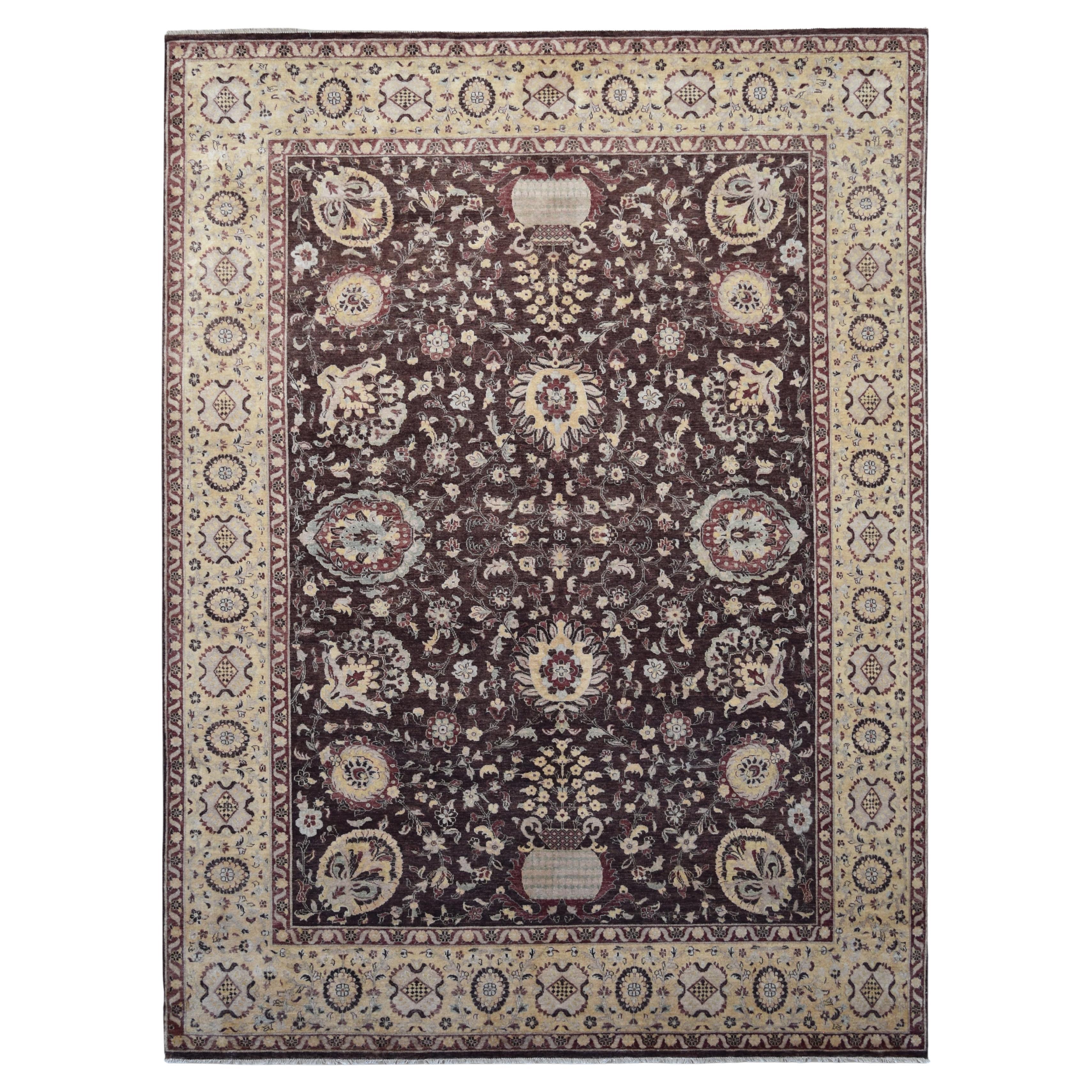 Neoklassische reiche Schokolade und Beige Sultanabad Rugs 9'x12'1'' Wolle