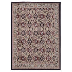 French Aubusson-Styled Red and Black Hand-Knotted Wool Rug 9'x12'5''
