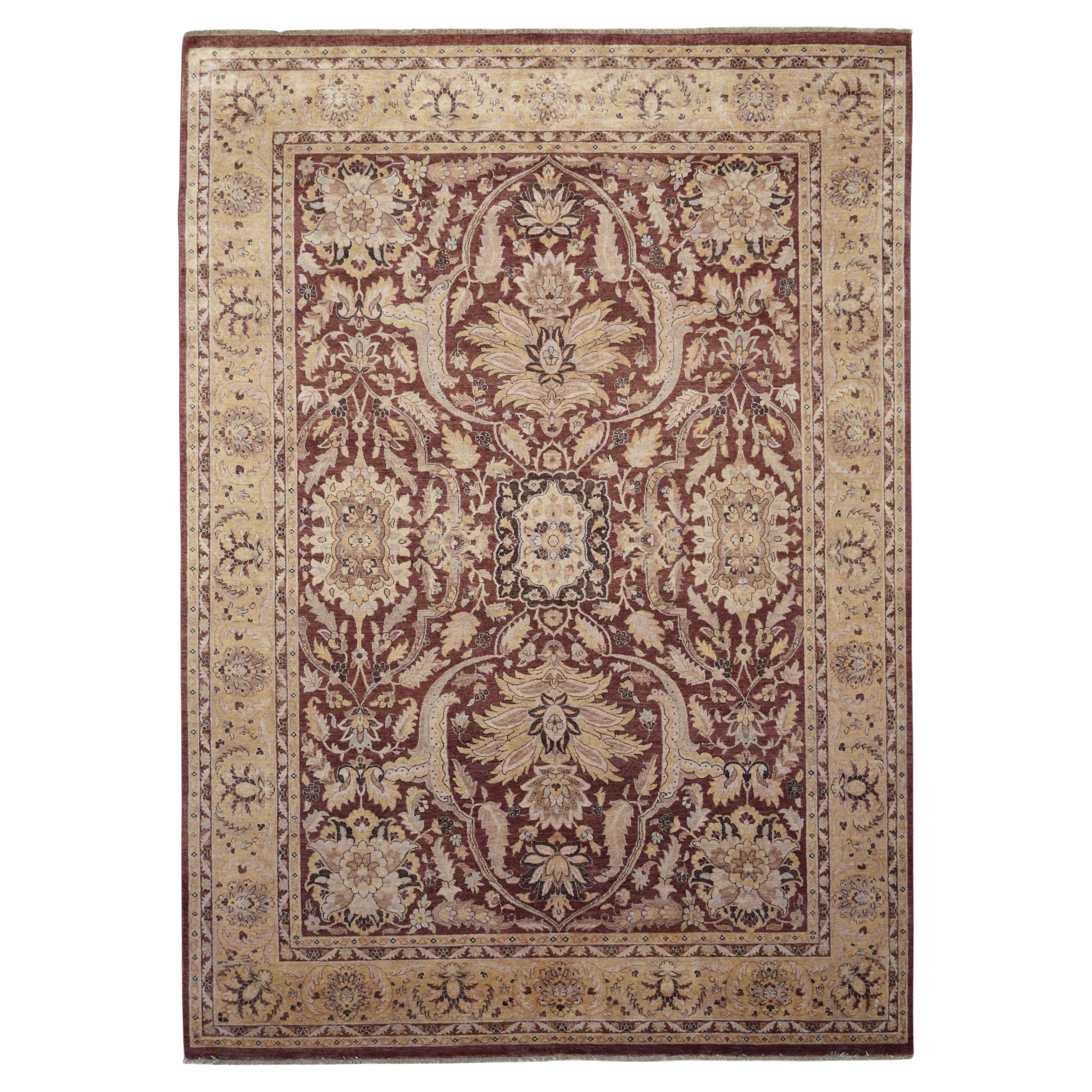 Neoklassischer brauner Feldteppich mit beigefarbener Wolle 8'10''x12'3''