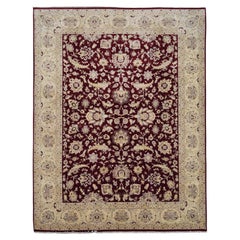 Neo-Classical Deep Burgundy and Cream Wollteppich 9'x11'8''