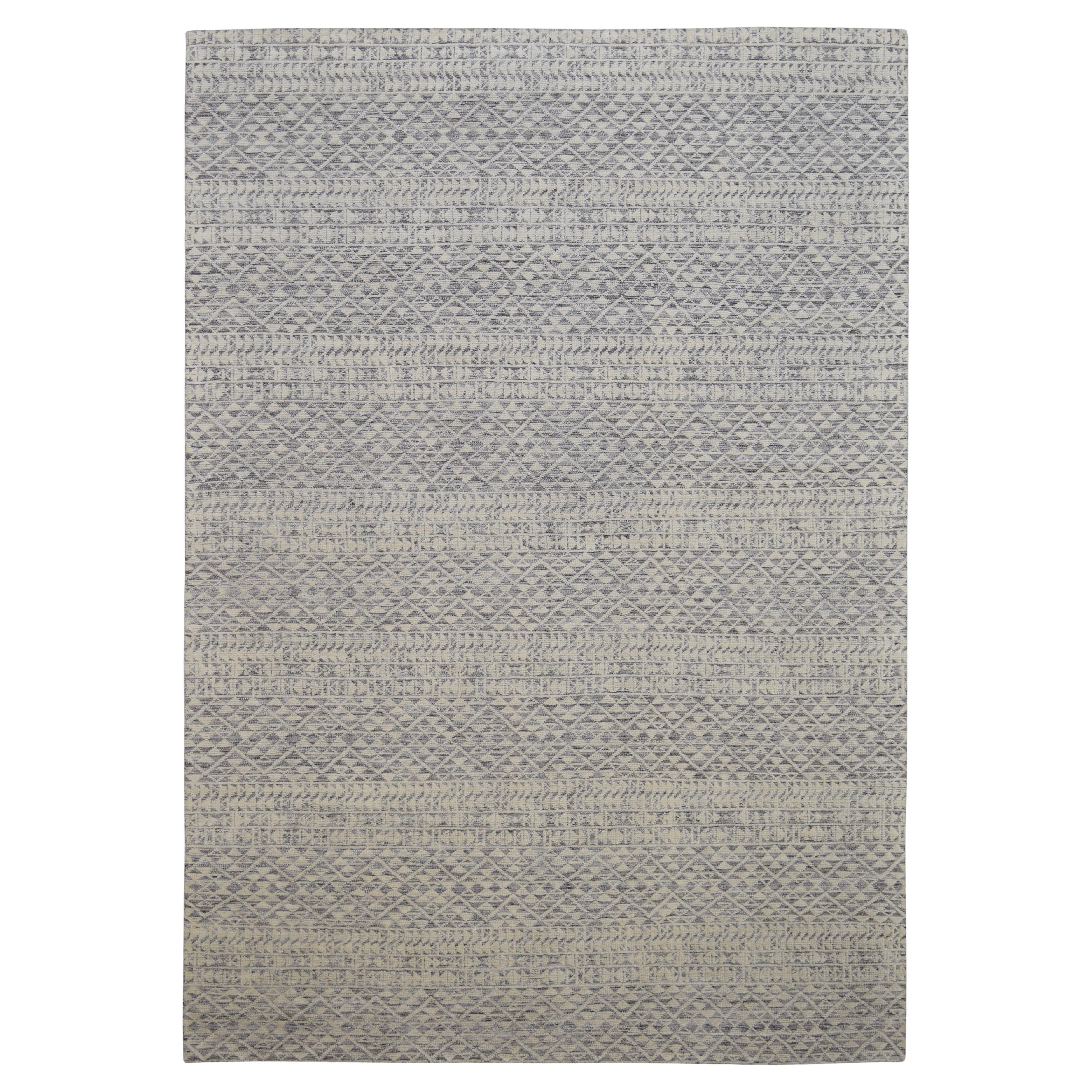 Tappeto Geometrico in Lana Annodato a Mano Grigio e Avorio 9'11''x14'