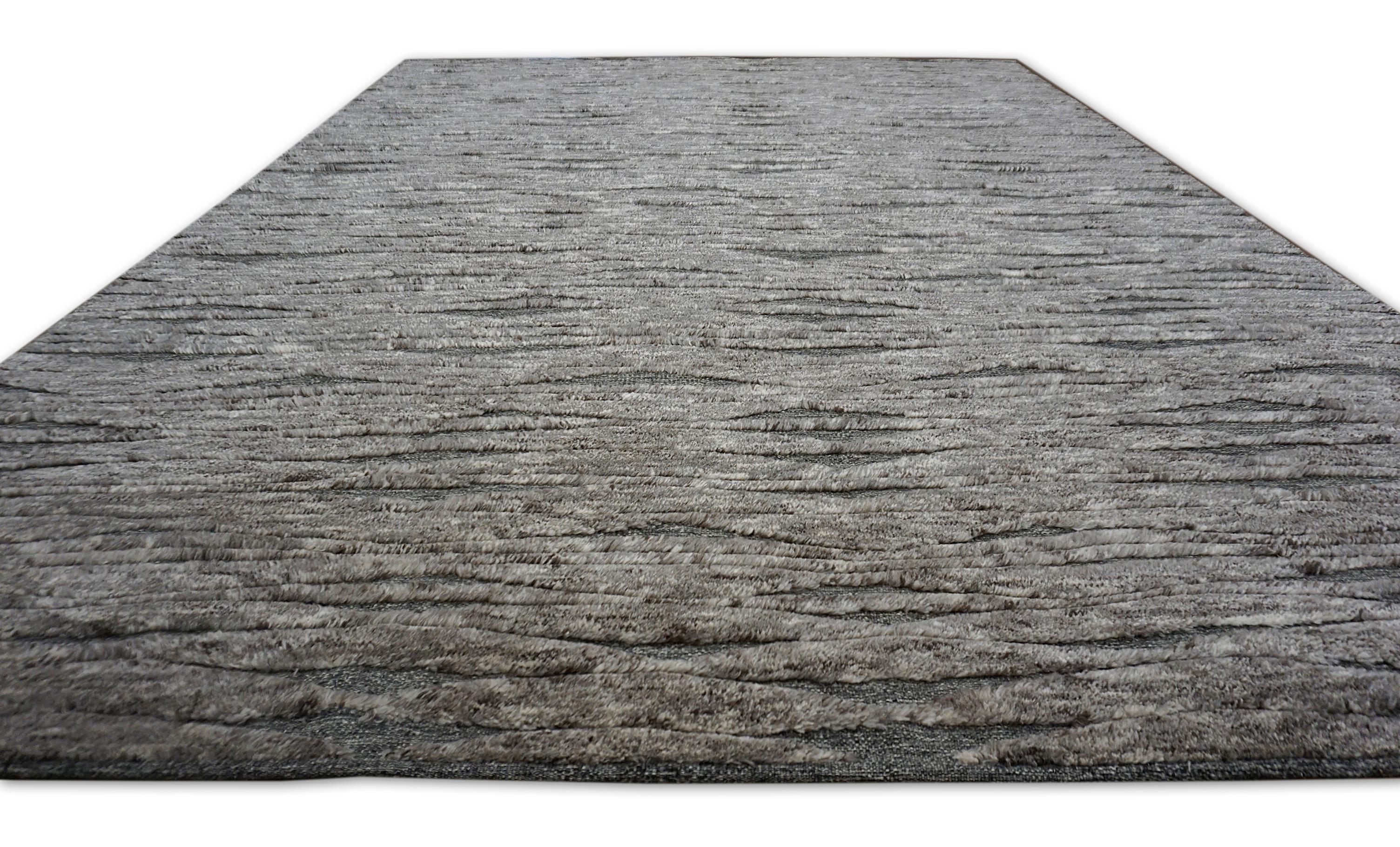 Moderner Grauer Taupe strukturierter Wollteppich 9'11''x14' (Asiatisch) im Angebot