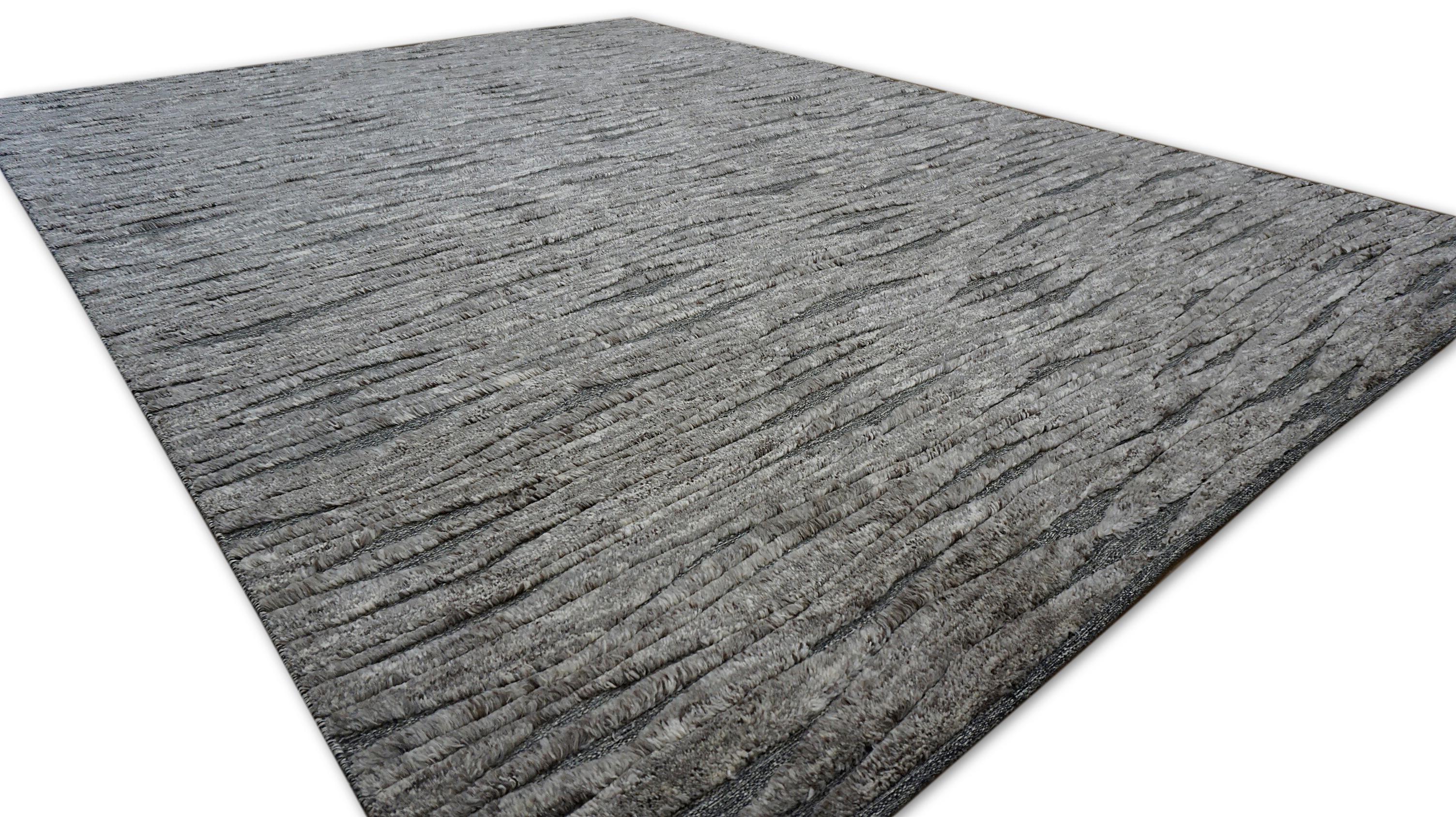 Moderner Grauer Taupe strukturierter Wollteppich 9'11''x14' (Handgeknüpft) im Angebot