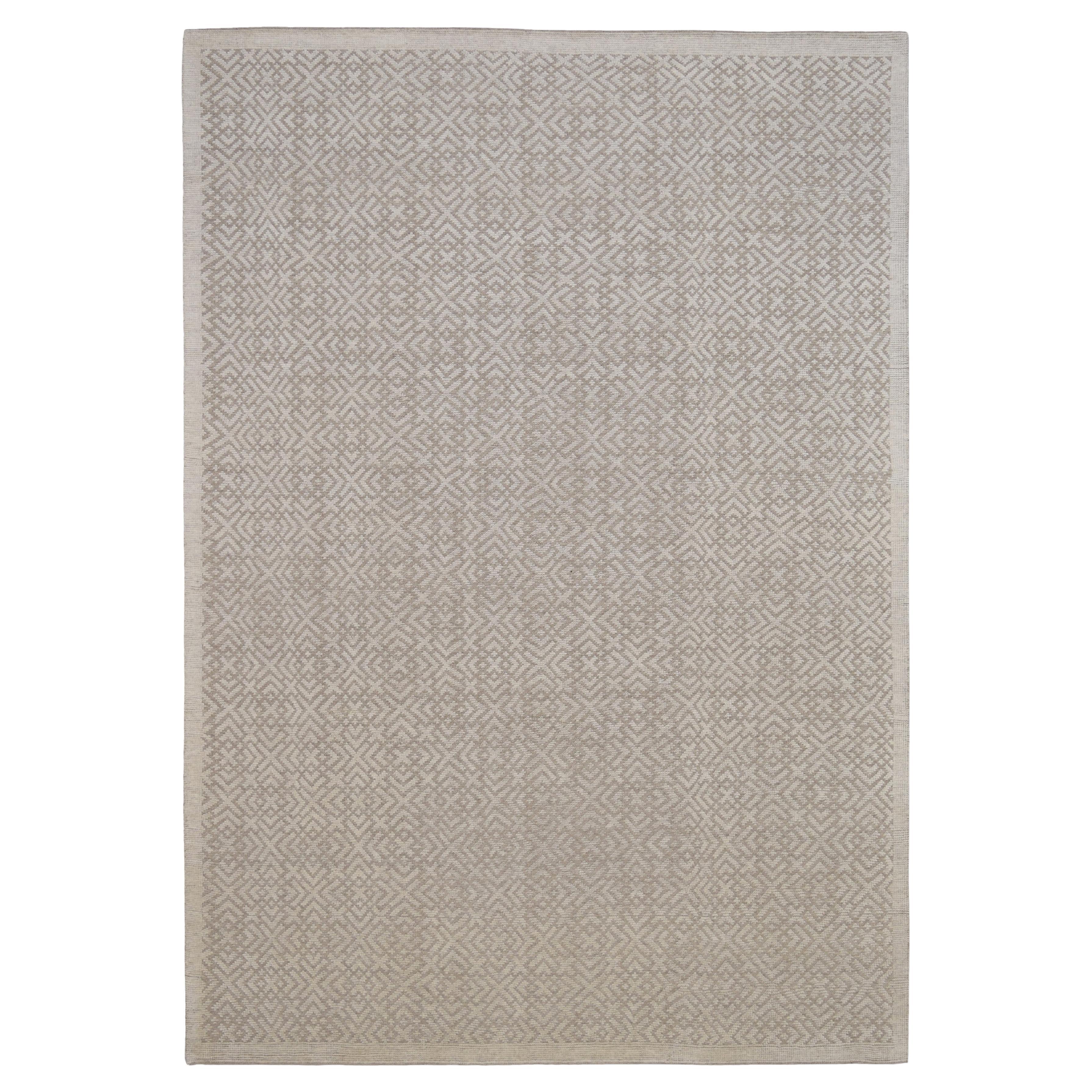 Tappeto Geometrico in Lana Avorio e Beige Annodato a Mano 9'10''x14'