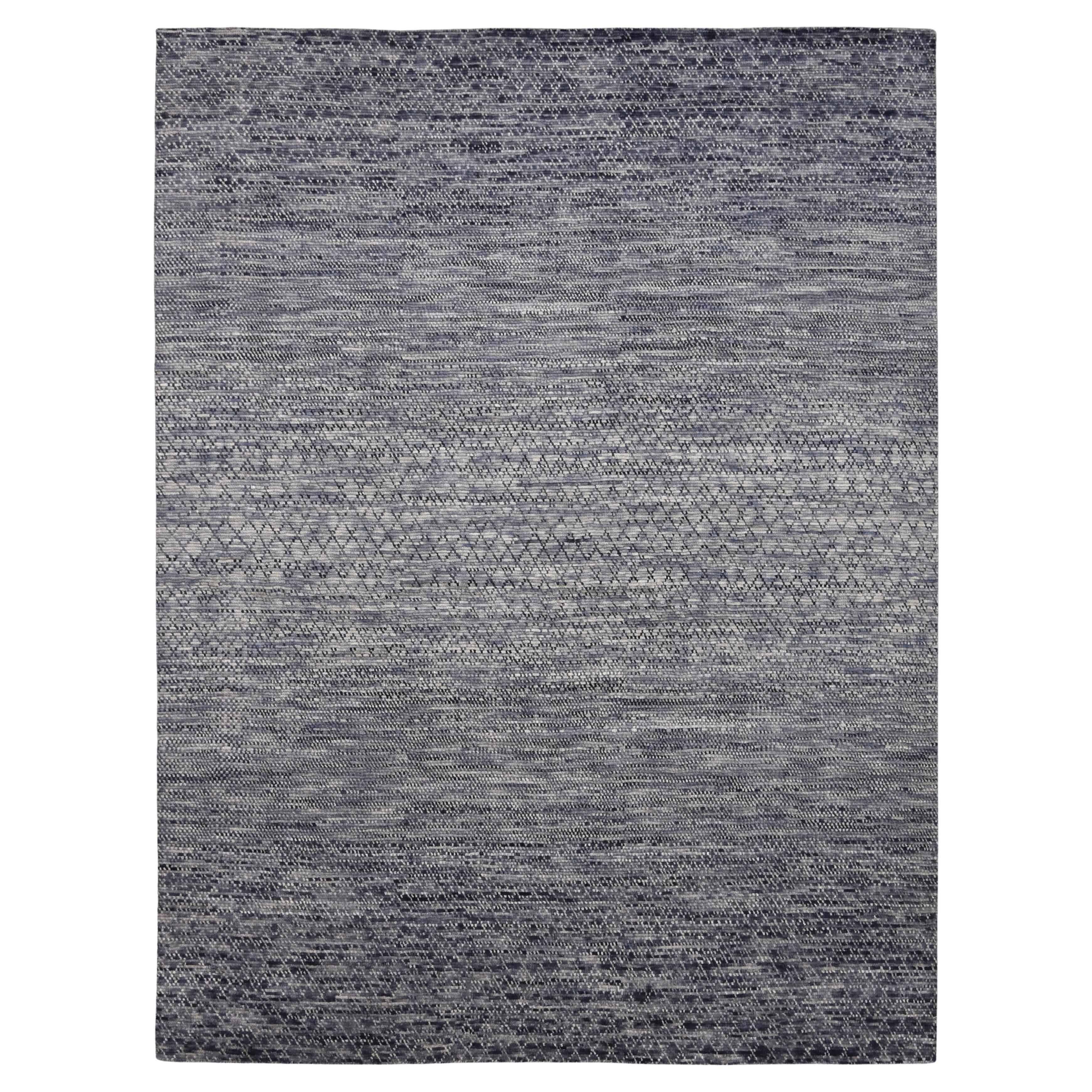 Tapis de laine moderne géométrique gris et bleu 9'3''x12'3''