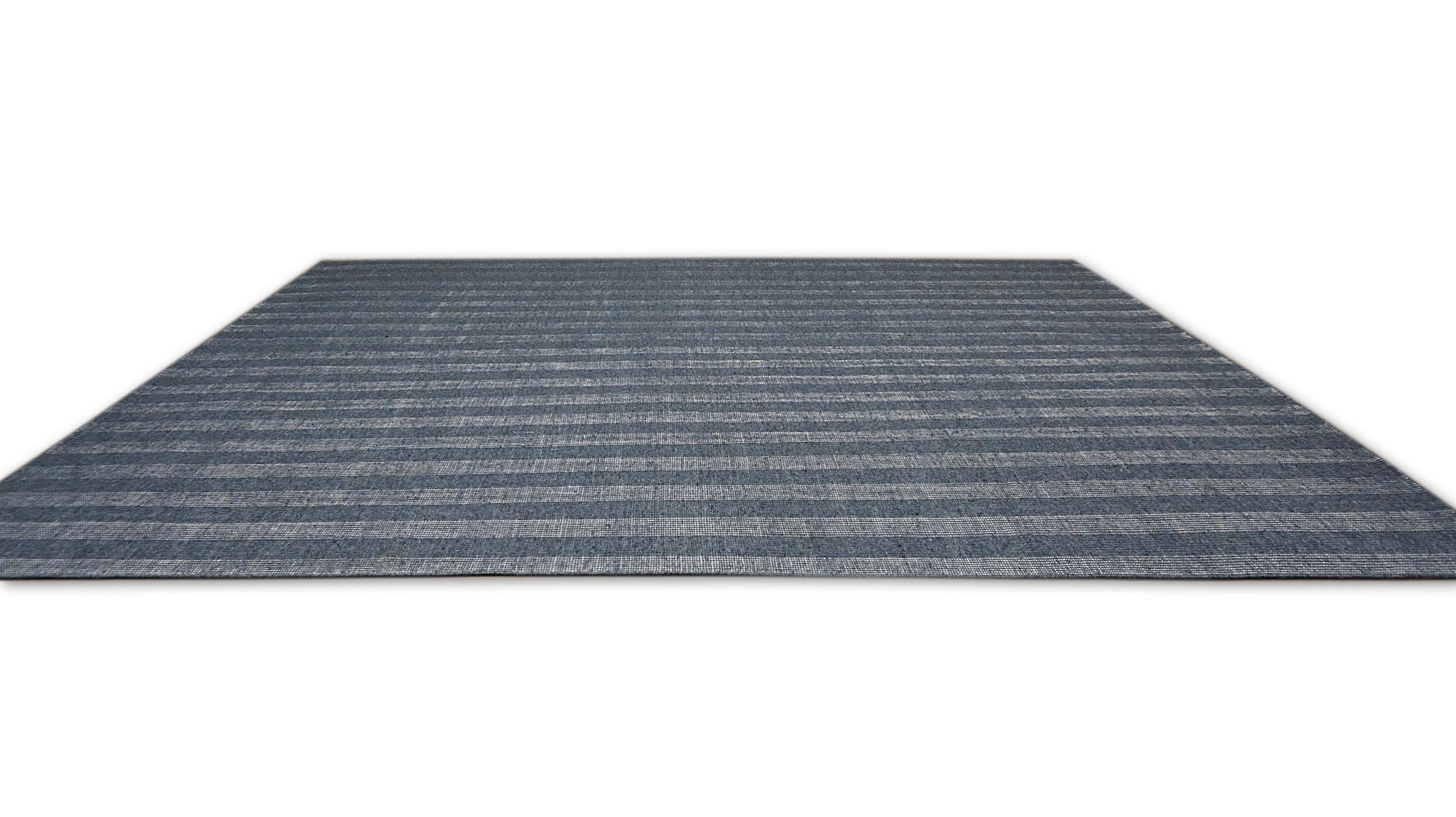 Modern Charcoal  Gestreifter Flachgewebe-Teppich aus Wolle 9'x11'10'' im Angebot 2