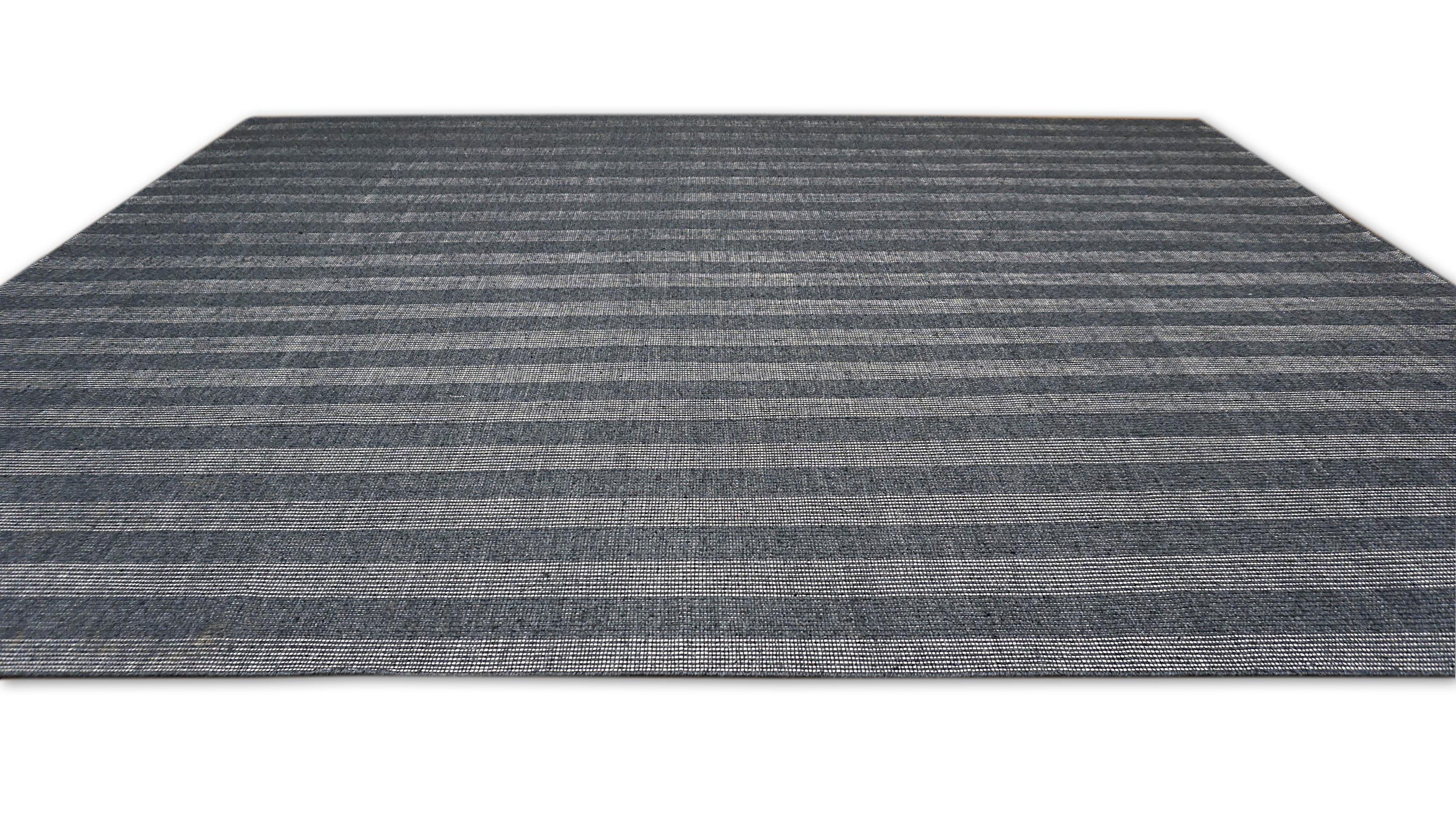 Modern Charcoal  Gestreifter Flachgewebe-Teppich aus Wolle 9'x11'10'' im Angebot 3