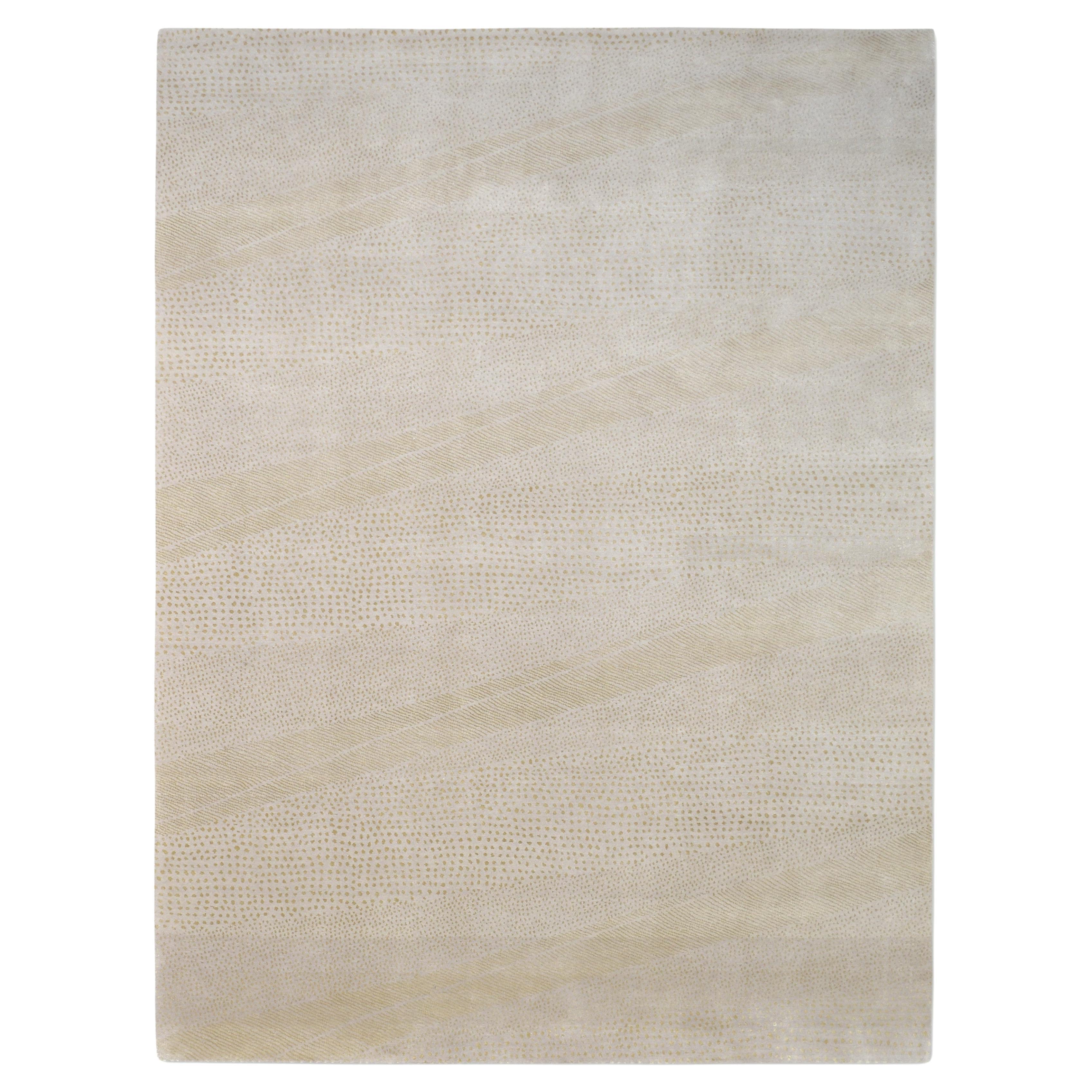 Moderne Chevron Elfenbein und Beige Wolle Seide Teppich 9'x12'1''