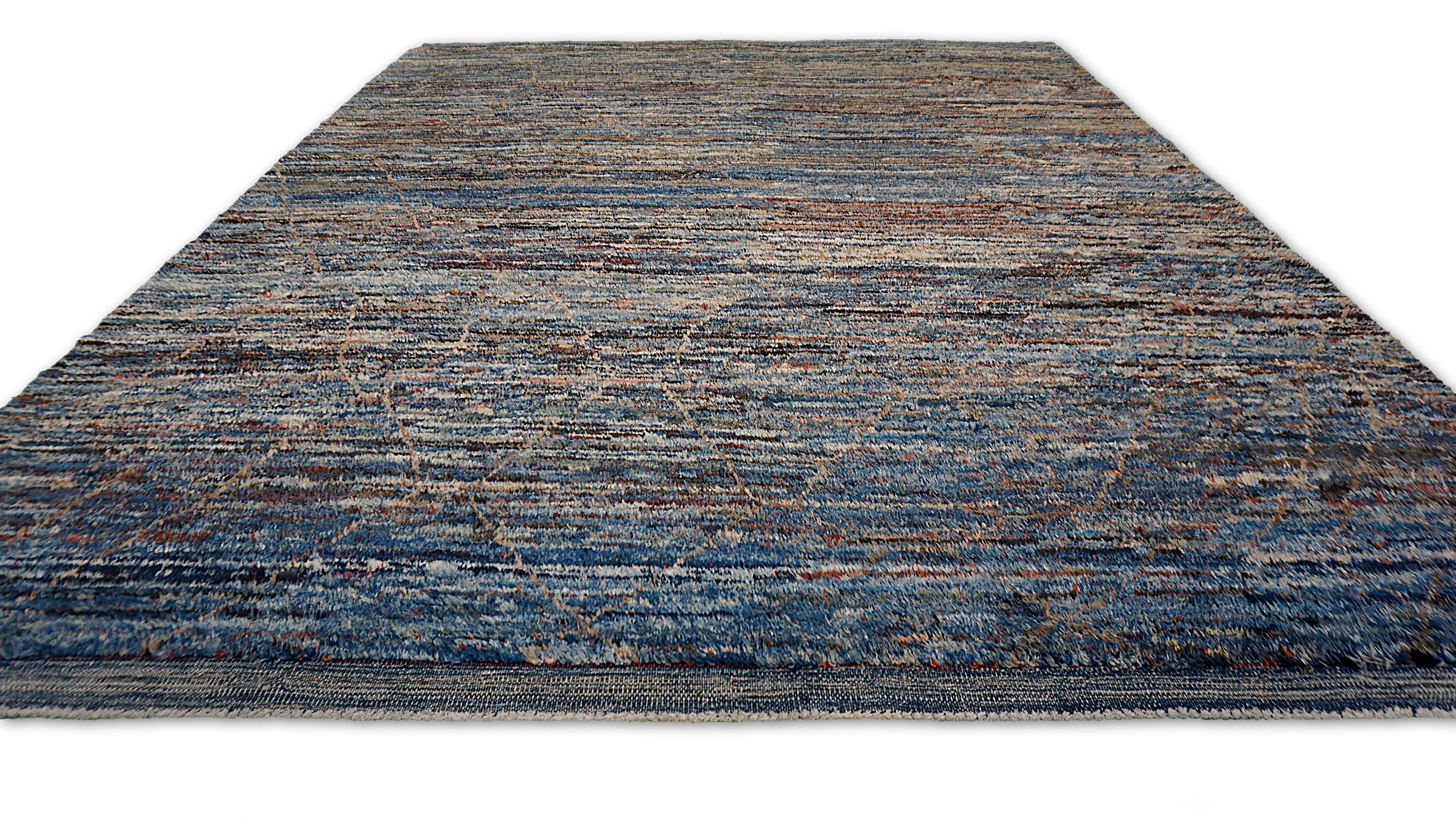 Annodato a mano Tappeto in lana in stile marocchino Modern Color con toni multicolore 9'5''x12'3'' in vendita