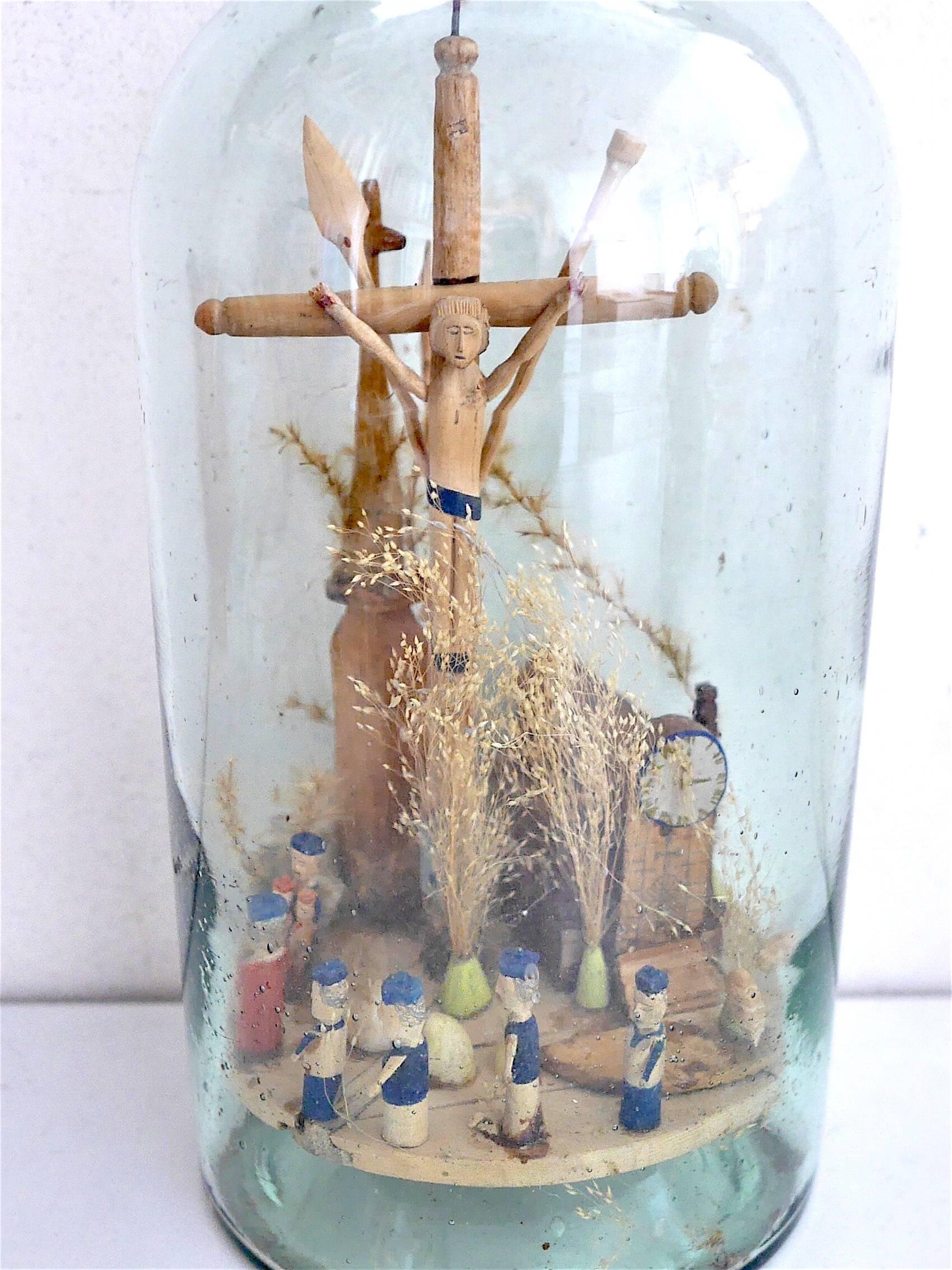 French Bargeman's cross in a Glass Bottle (19th century) For Sale