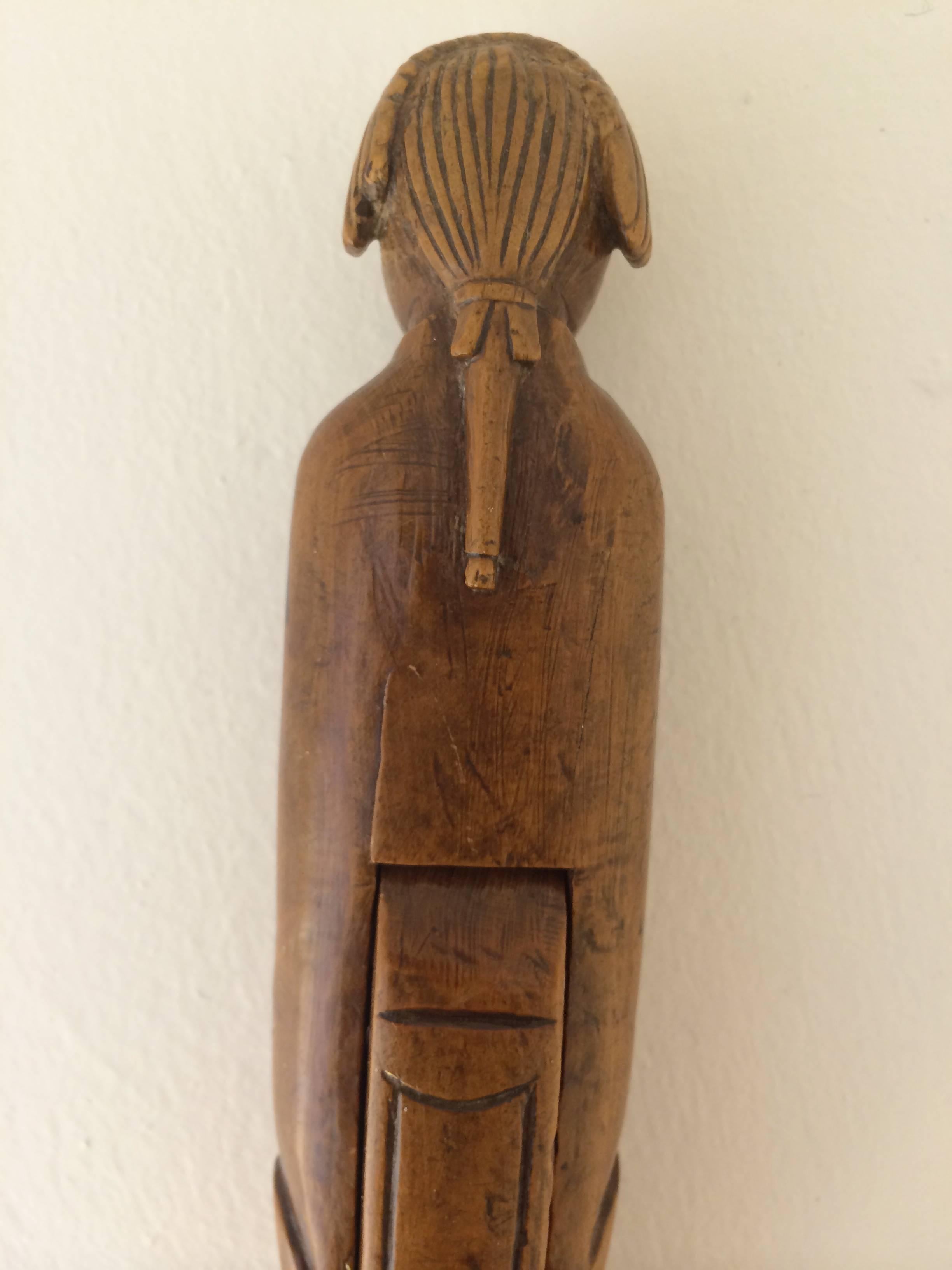 Carved 18th Century Man with Wig Lever Nutcracker for Hazelnuts