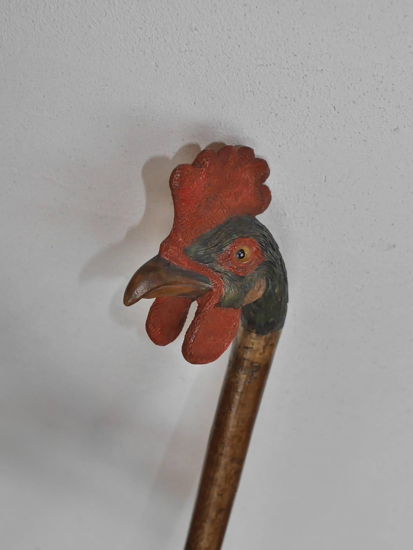 Folk Art 19th Century Rooster Head Cane