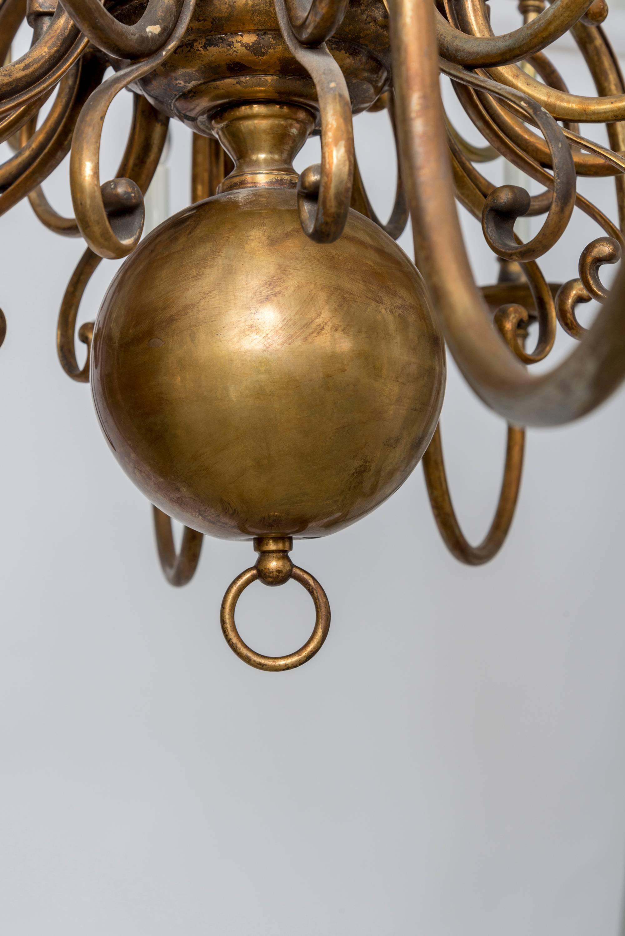 Louis XIV Large Brass Chandelier For Sale