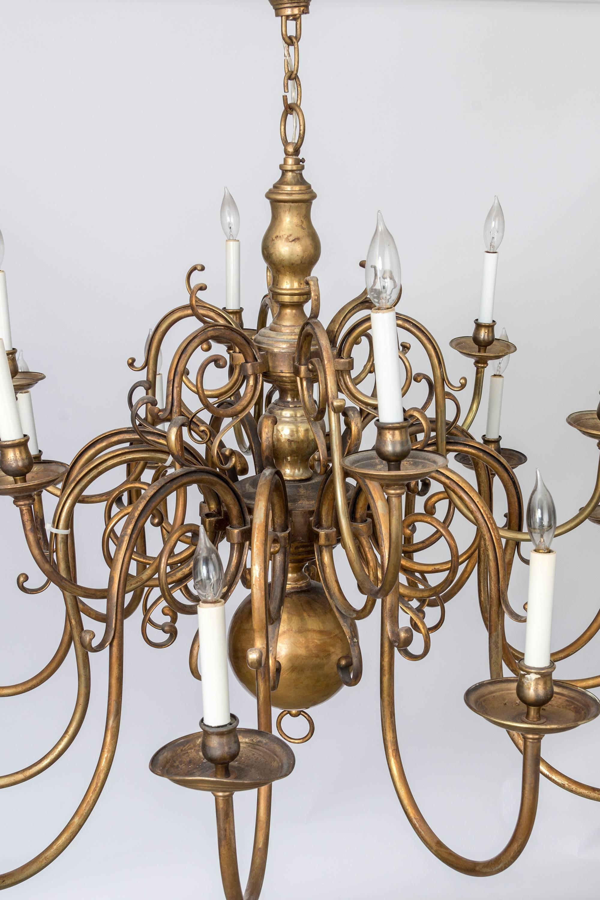 French Large Brass Chandelier For Sale