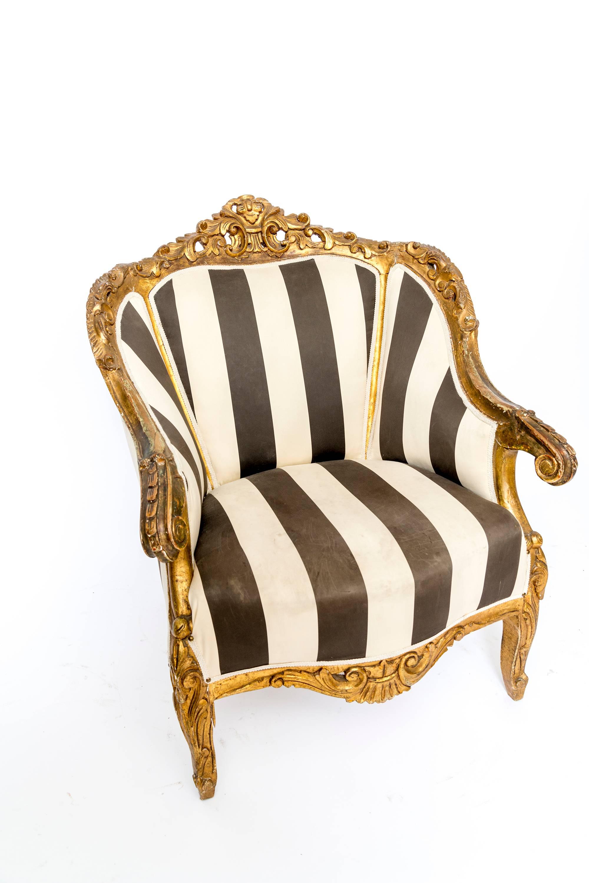 Pair of Large Black and White Fabric Gilt Fauteuils 2