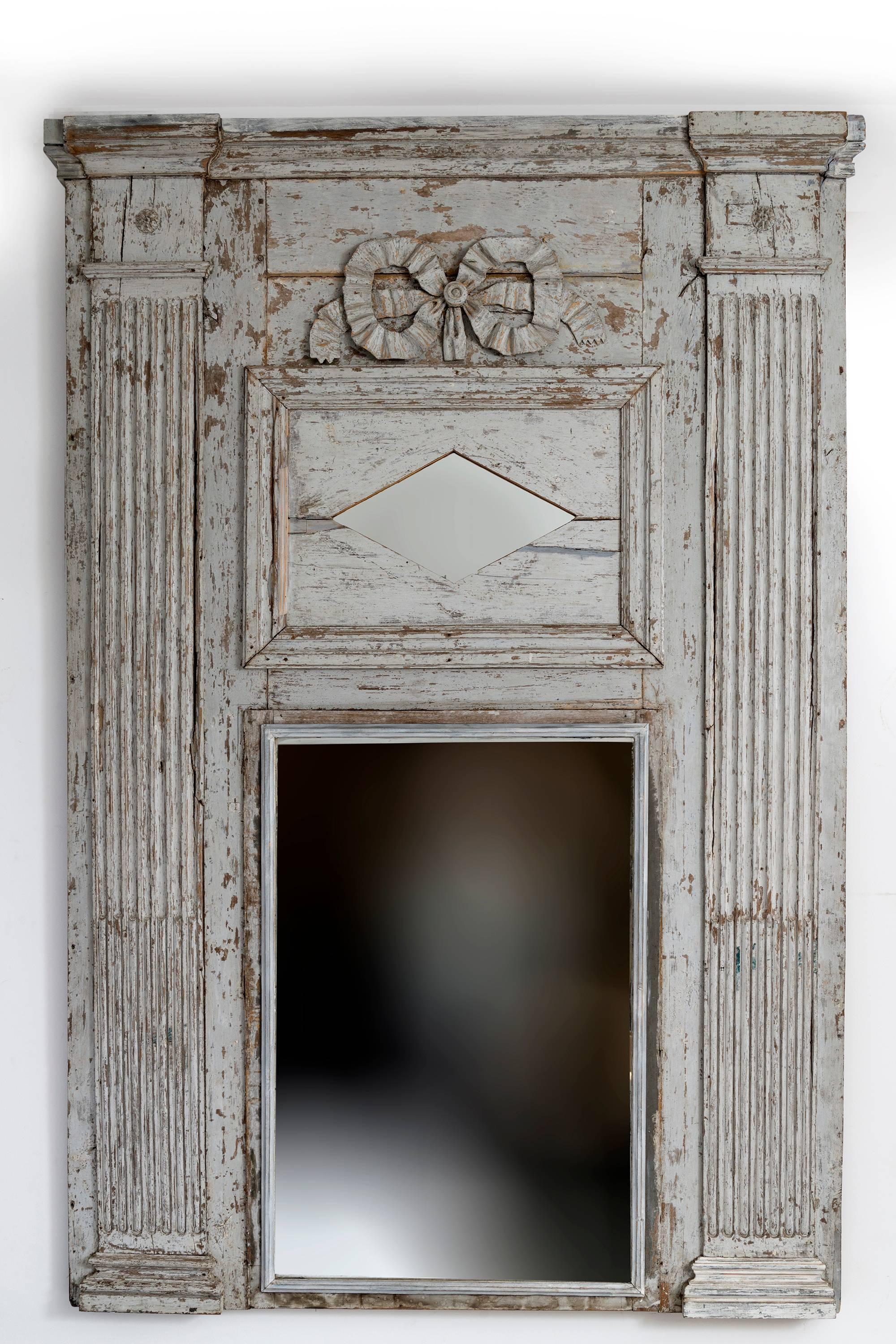 Painted Louis XVI Trumeau Mirror Rare Large-Scale For Sale