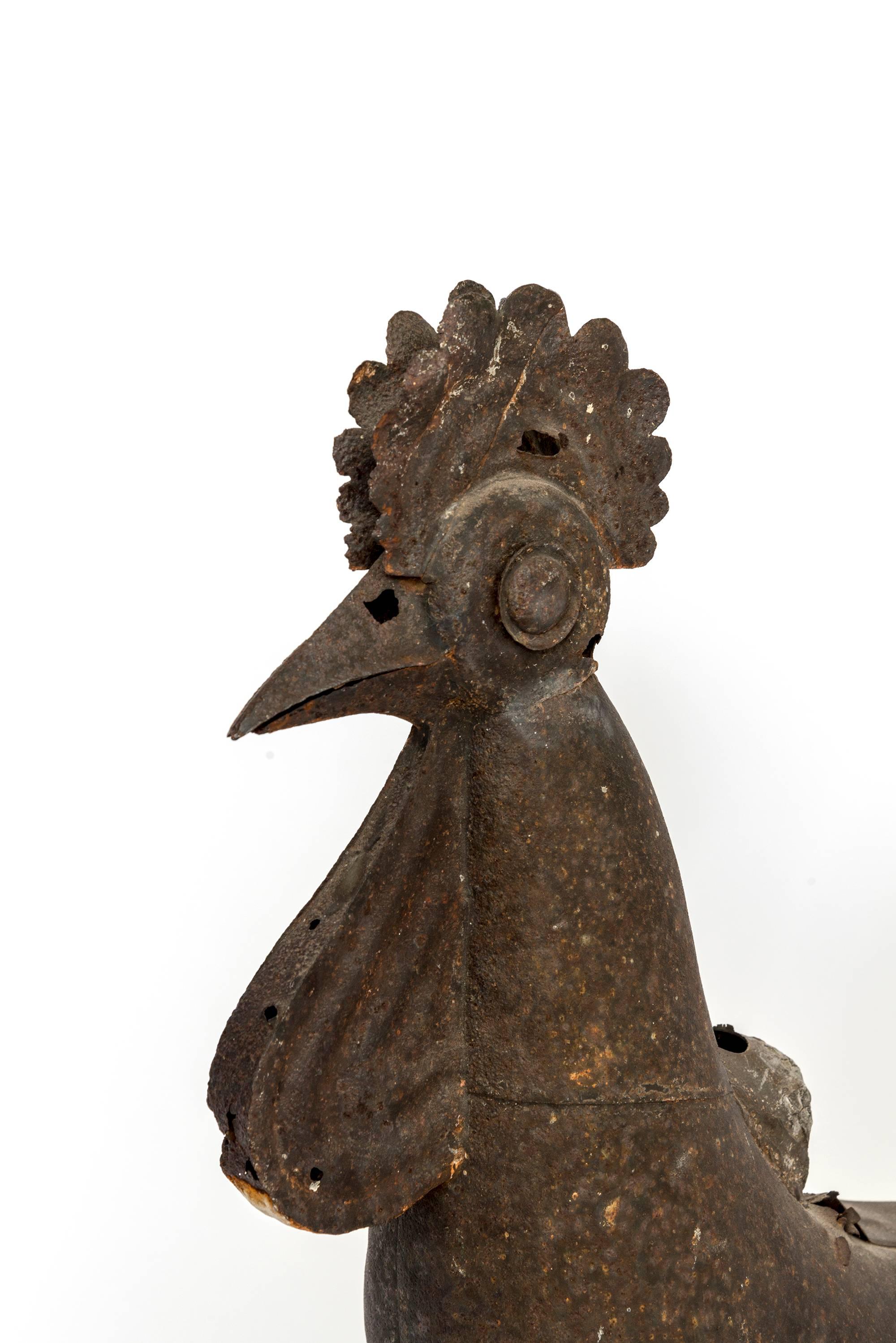 Hand-Crafted Rustic Zinc Chicken 'Coq' on Stand