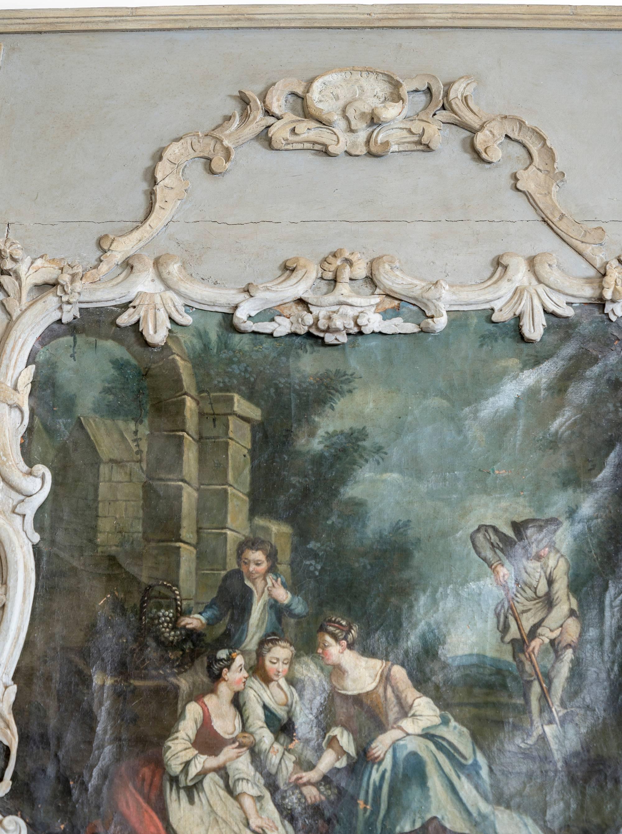 French Louis XV Large Decorative Trumeau Mirror For Sale