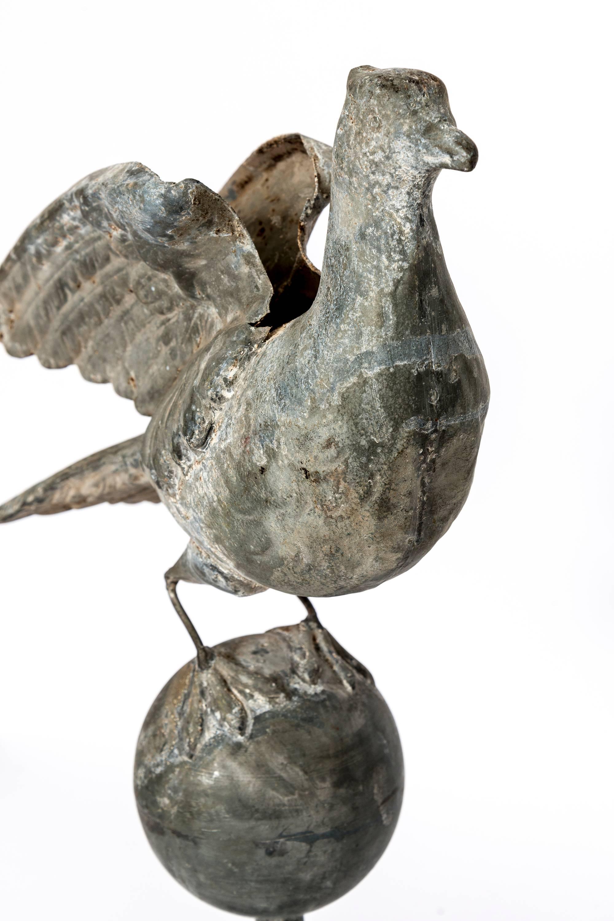 French Tall Zinc Bird on Globe with Stand For Sale