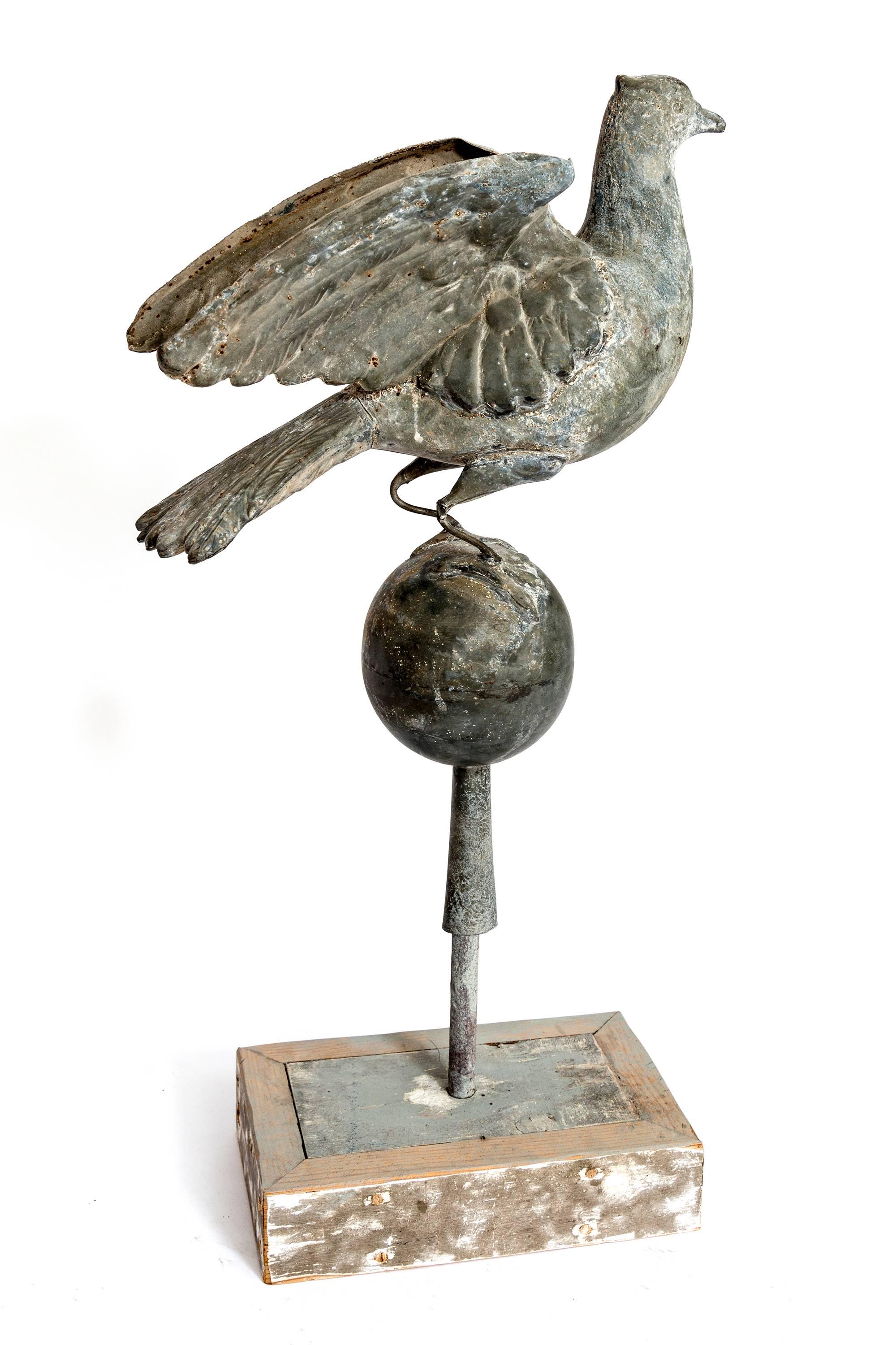 Late 19th Century Tall Zinc Bird on Globe with Stand For Sale