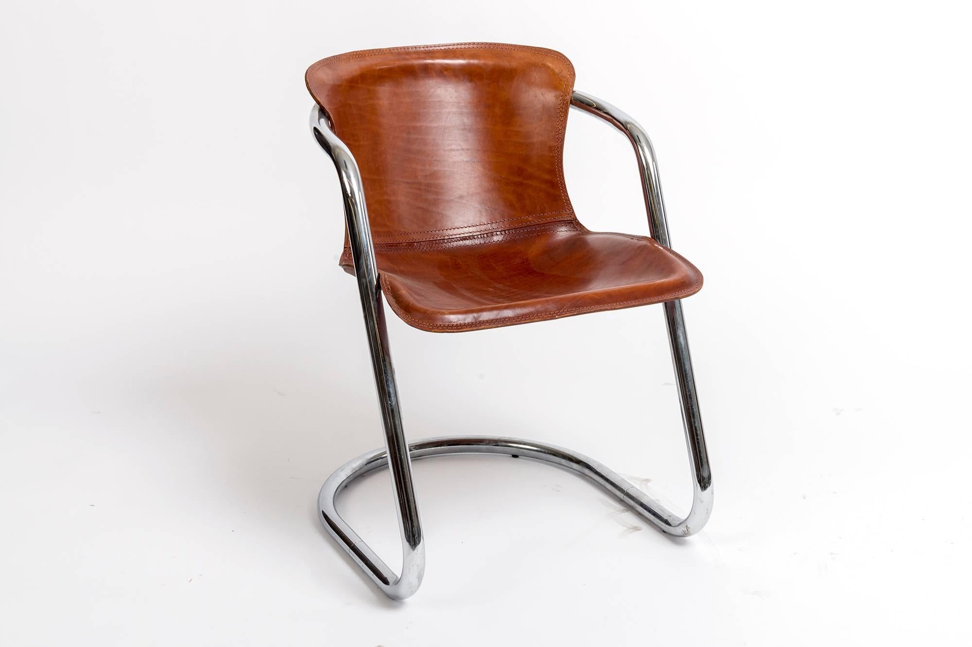 Set of Willy Rizzo Dining Chairs with Cognac Leather 1