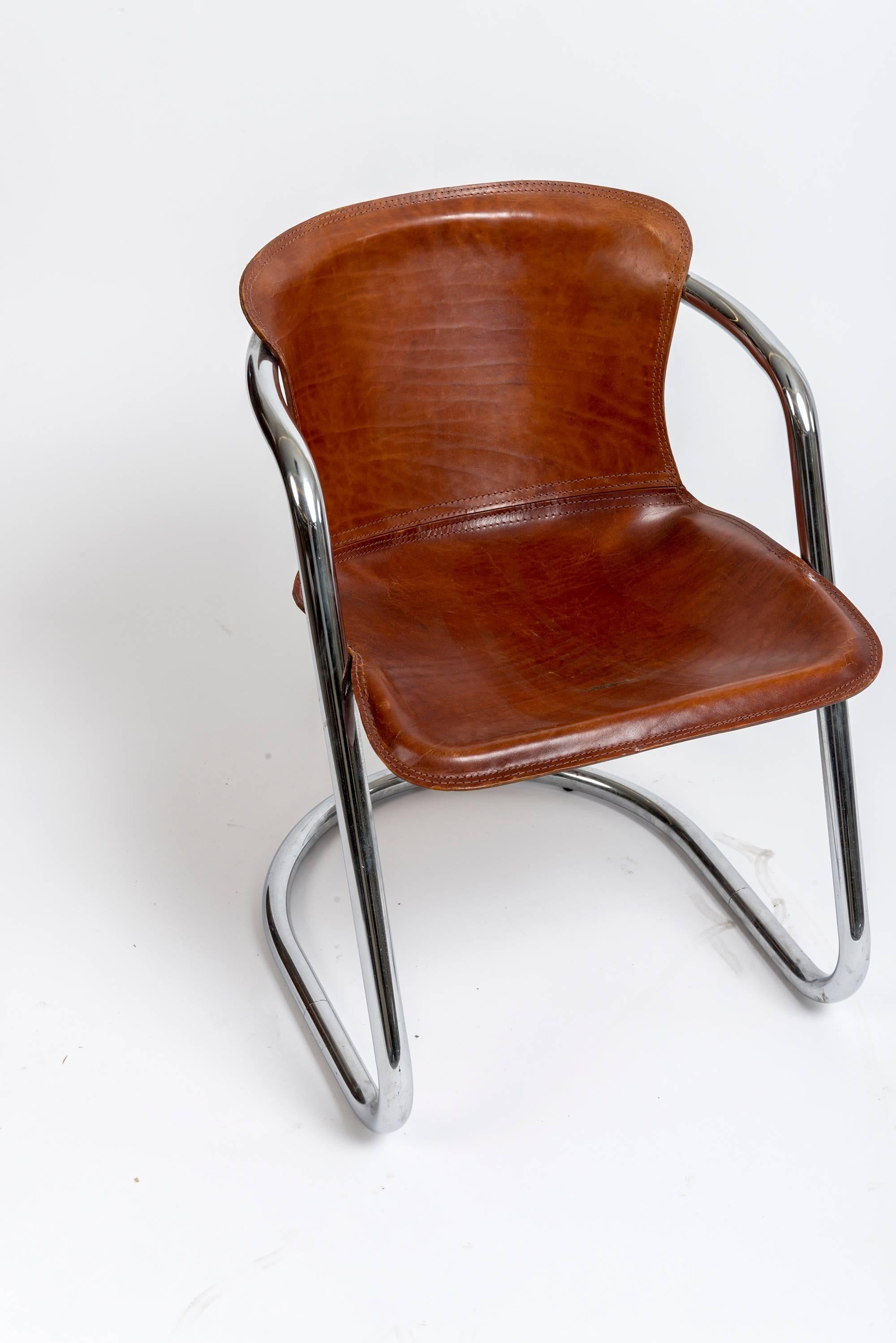 Set of Willy Rizzo Dining Chairs with Cognac Leather 2