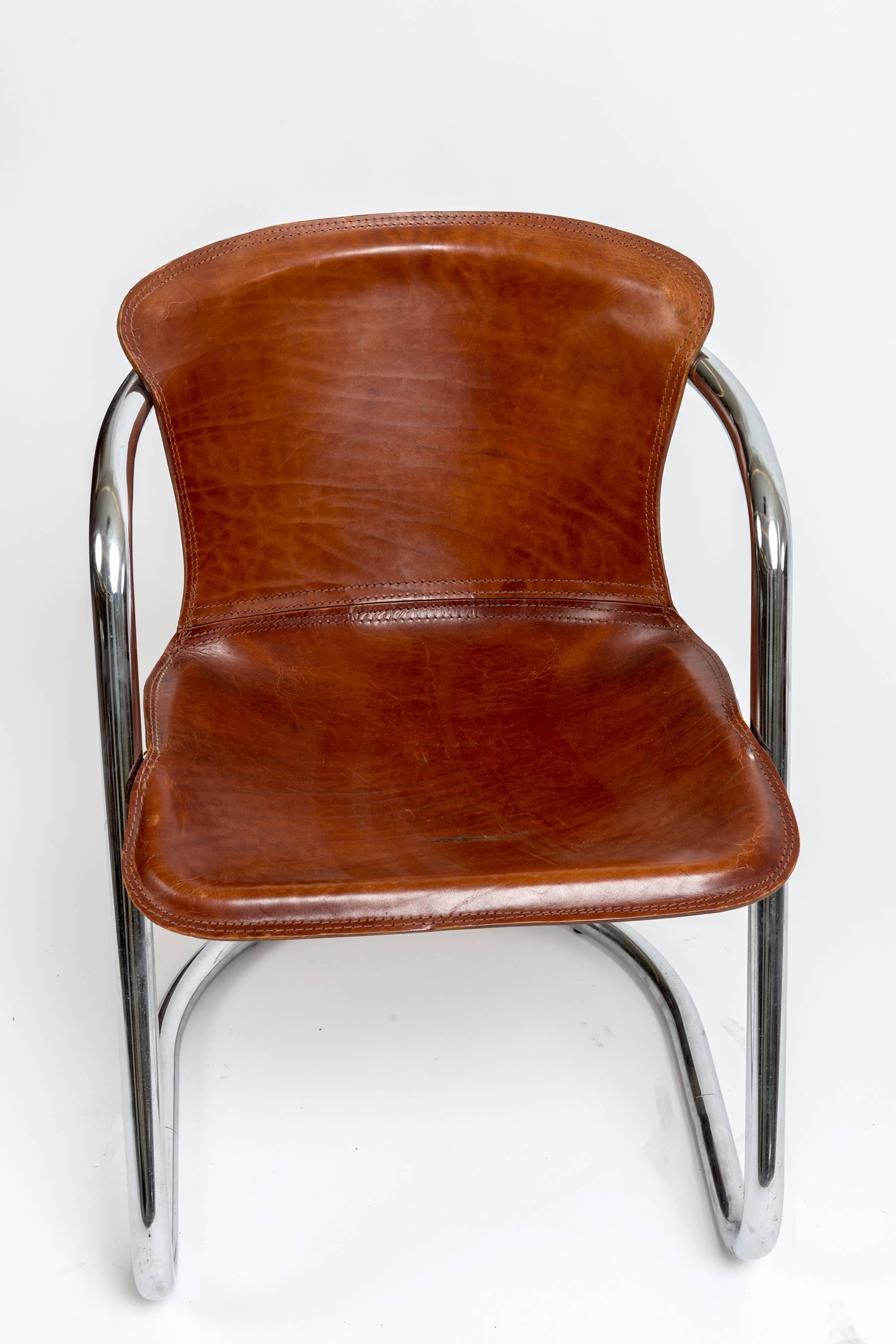 Set of Willy Rizzo Dining Chairs with Cognac Leather 3