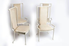 1970 White Painted Cast Iron Table and Dining Chairs Set    sold as a set