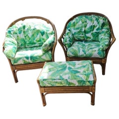 Ensemble de chaises longues en bambou des années 1950 avec banc