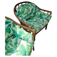 Ensemble de chaises longues en bambou des années 1950 avec banc