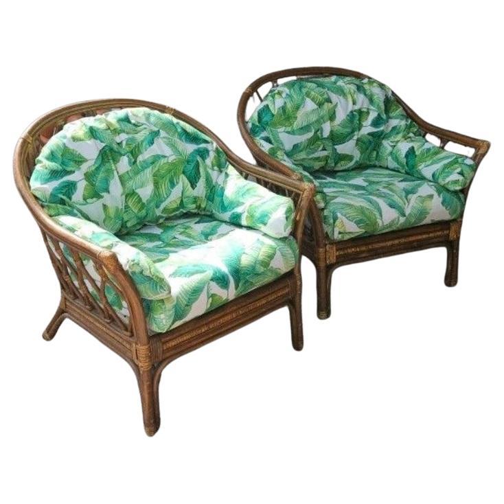 Vintage Mid-Century Modern Bamboo Lounge Chairs, Custom Upholstered For Sale