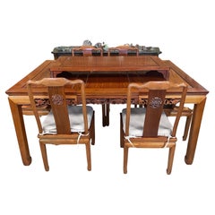 Teca china tallada  Comedor de Madera Extensible 7 piezas