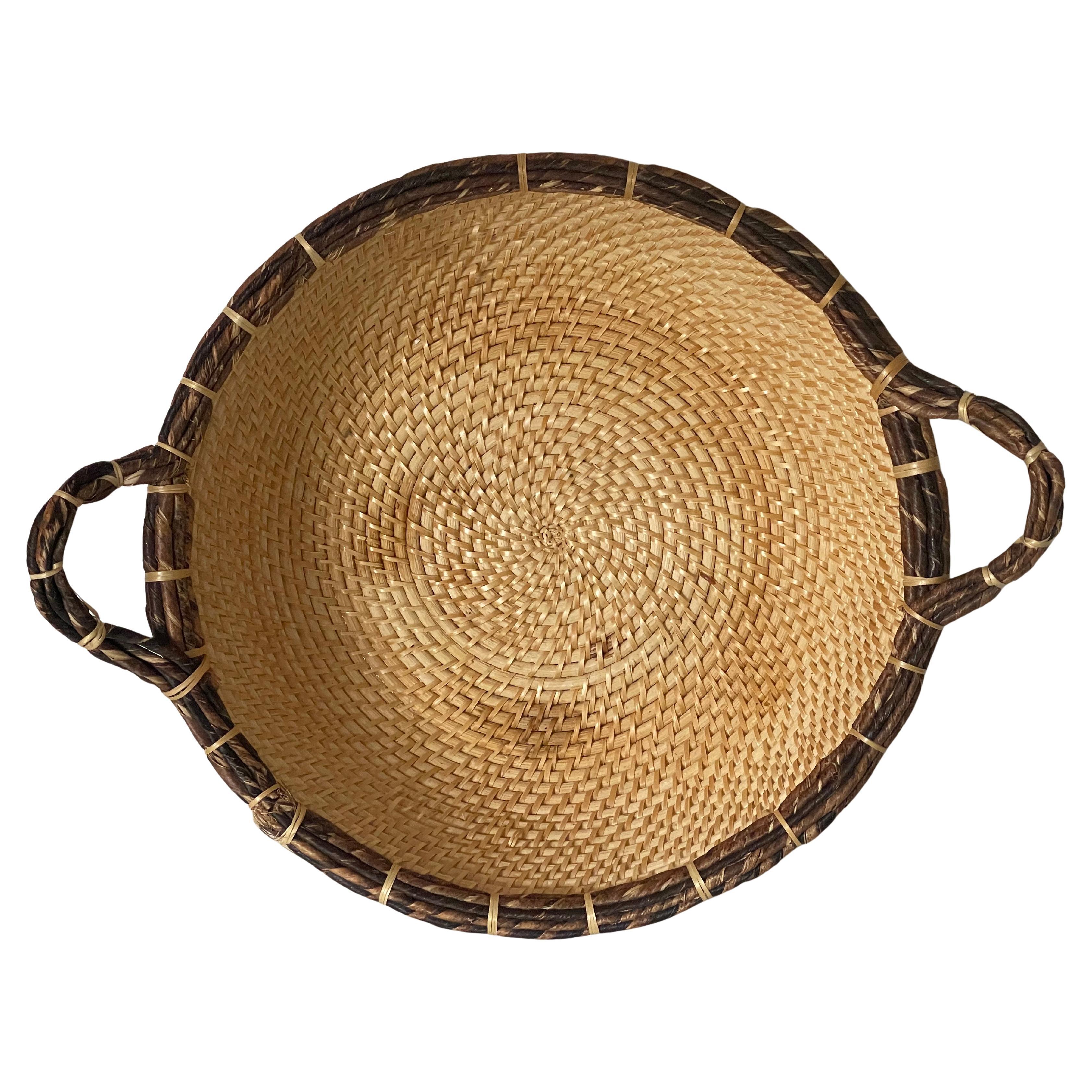 American South Carolina Dillan Sweatgrass Handmade Basket w Handles For Sale