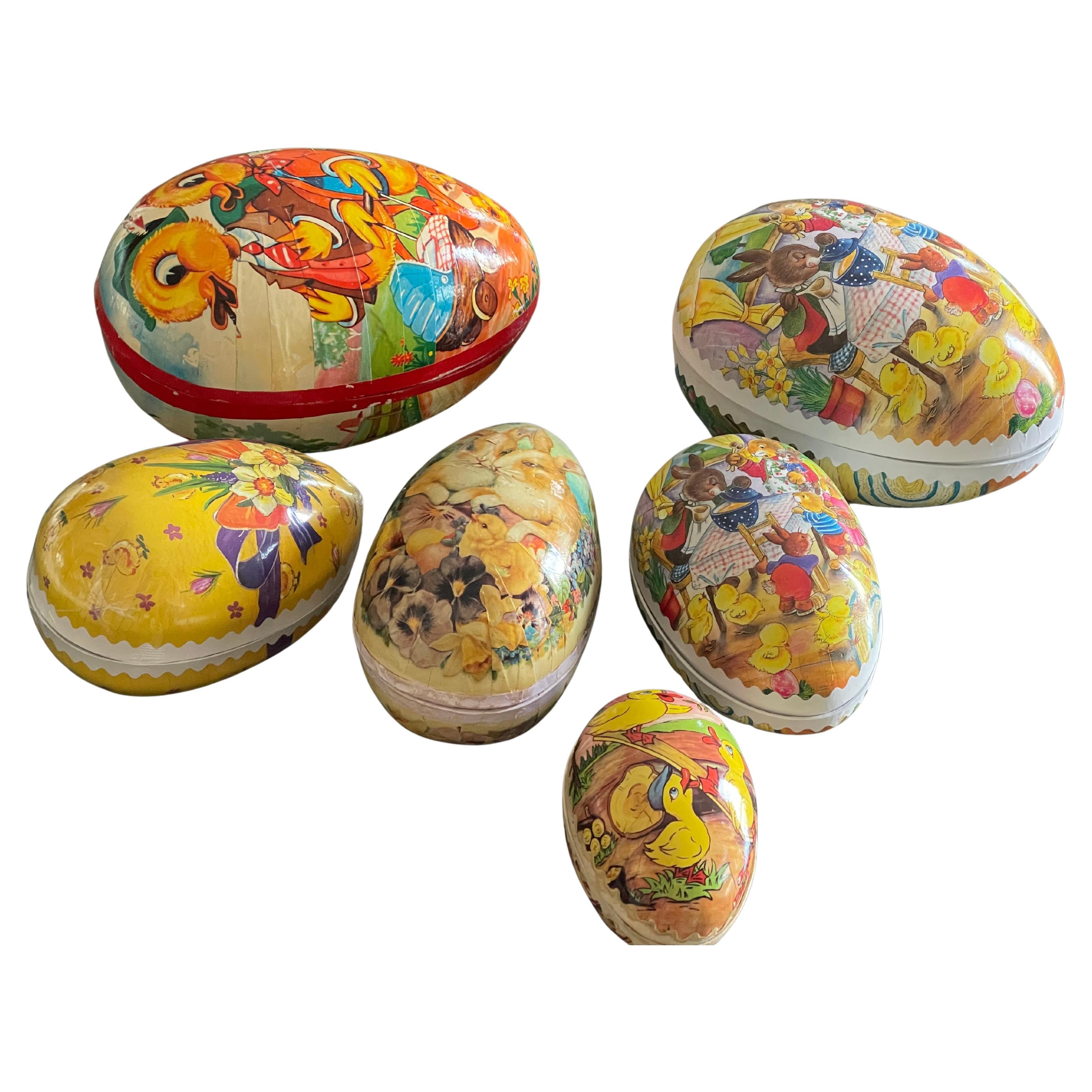 6 West Germany Easter Eggs Paper Mache en venta