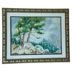 Charming Forest Mountain Watercolor Landscape