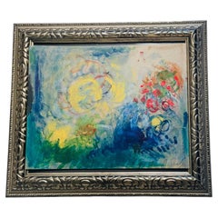 Abstract Impressionist Painting Sunshine Poppies by Elia in Silver Frame