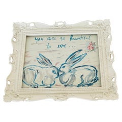 Abstract Bunnies Romantic Rabbits Sketch Painting on Canvas Board