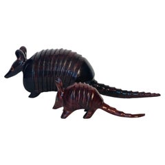 Two Handcarved Armadillo Figurines in Tropical Wood