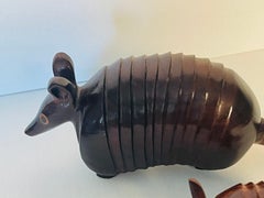 Two Handcarved Armadillo Figurines in Tropical Wood