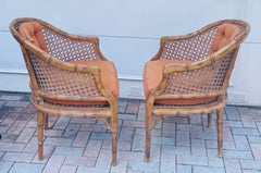Pair Faux Bamboo Cane Tub Armchairs