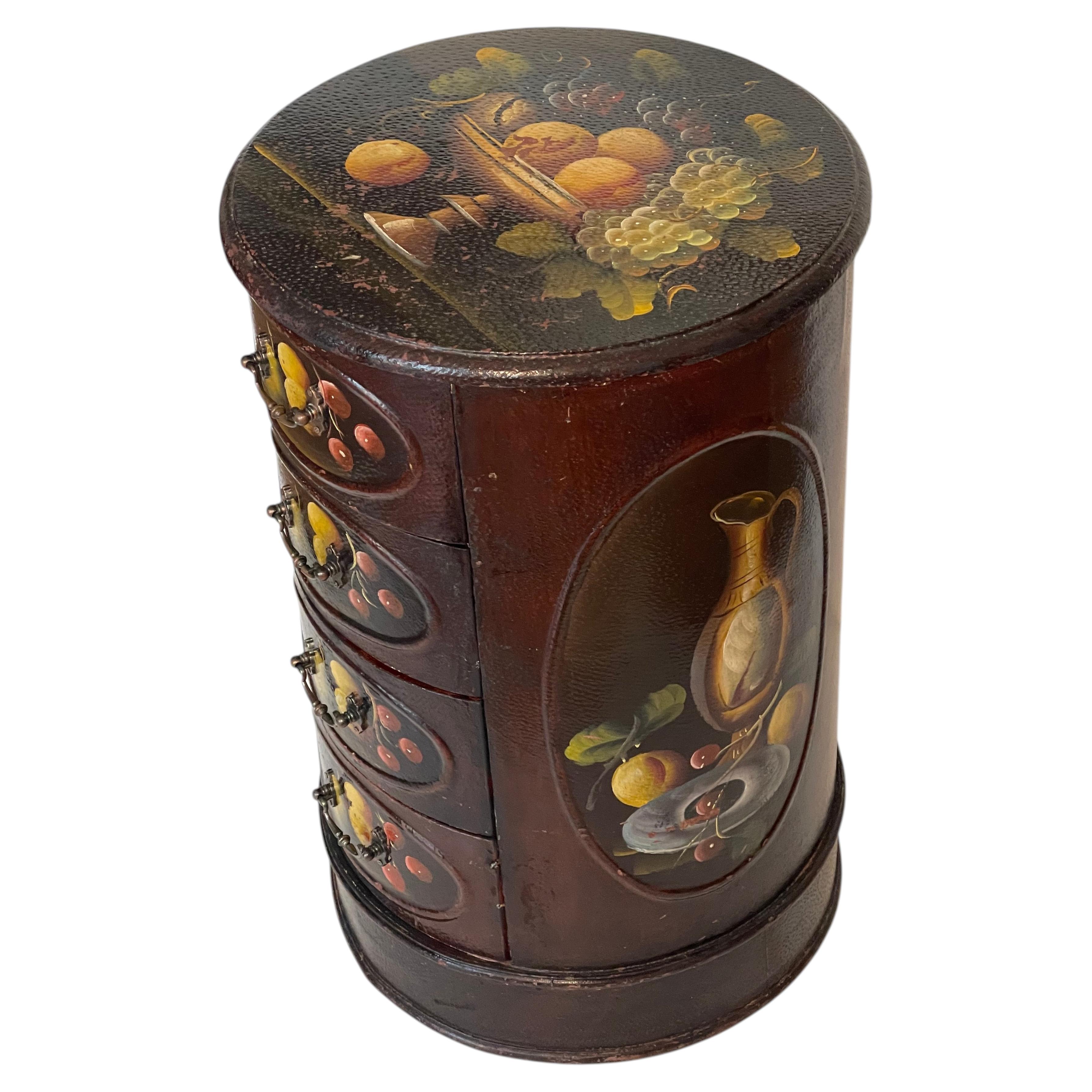 Antque Italian Handpainted Round Parchment Commode For Sale