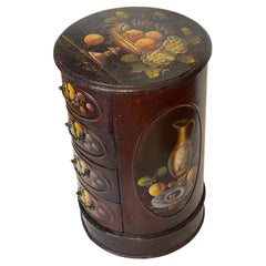 Antque Italian Handpainted Round Parchment Commode